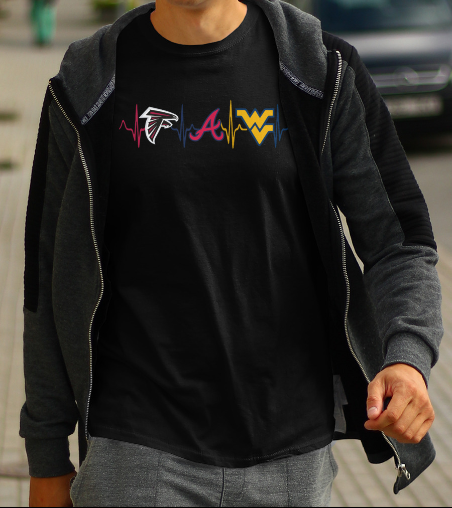 Love Falcons Braves Wvm Heartbeat Logo Nfl Mlb College Sports Fans T-Shirt
