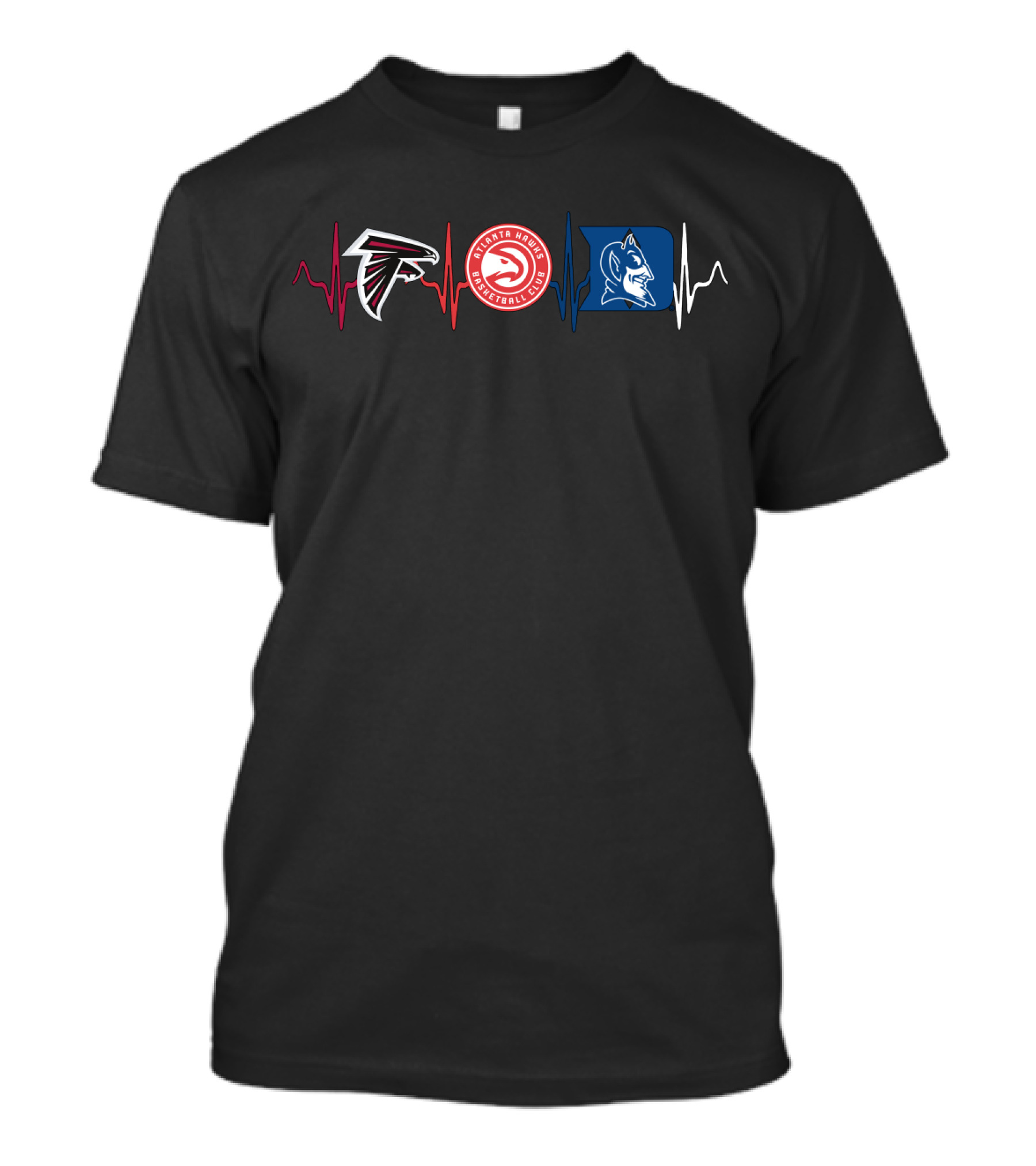 Atlanta Falcons And Hawks With Duke Blue Devils Heartbeat T-Shirt