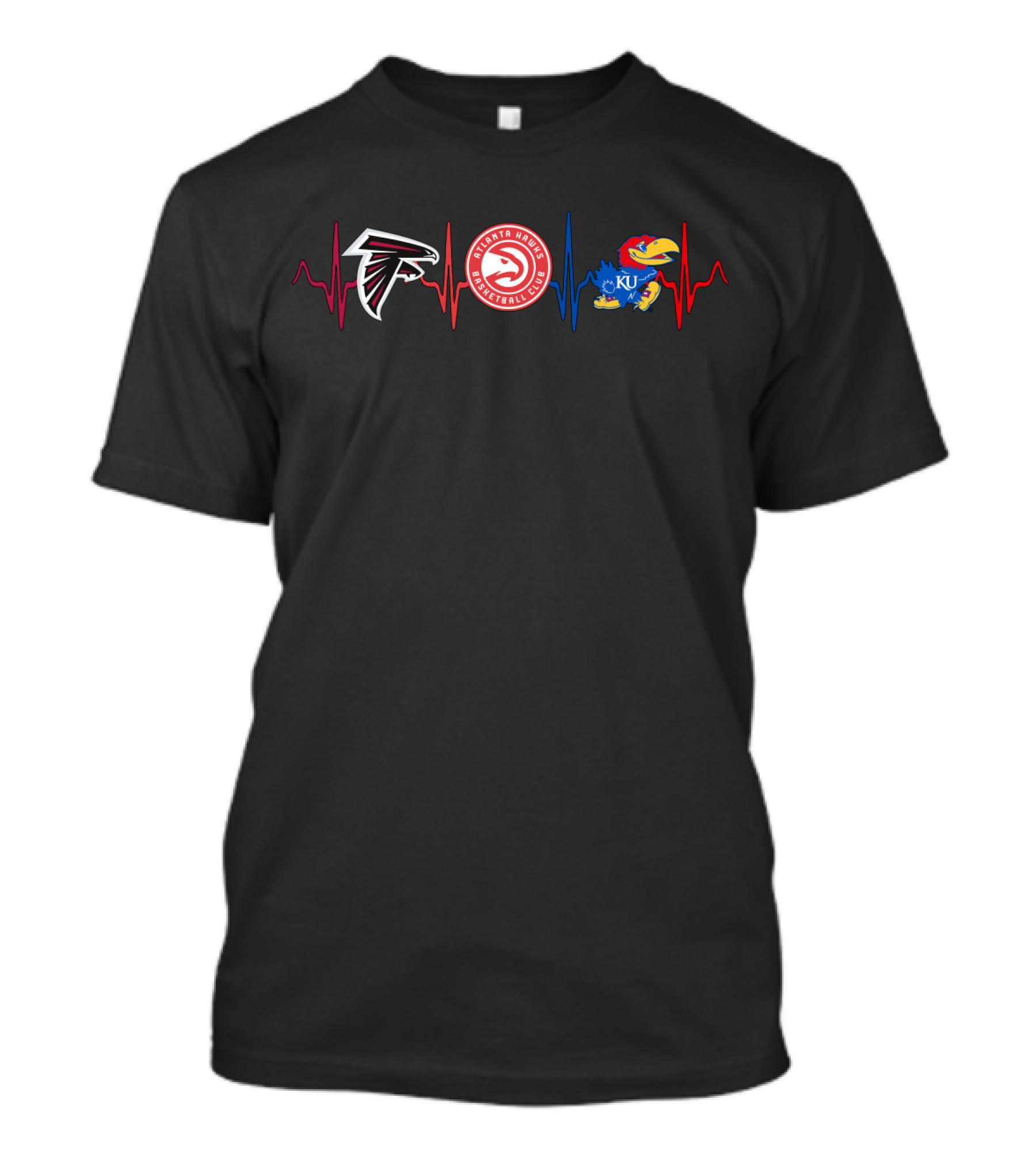 Atlanta Falcons And Hawks With Kansas Jayhawks Kj Ekg Line T-Shirt