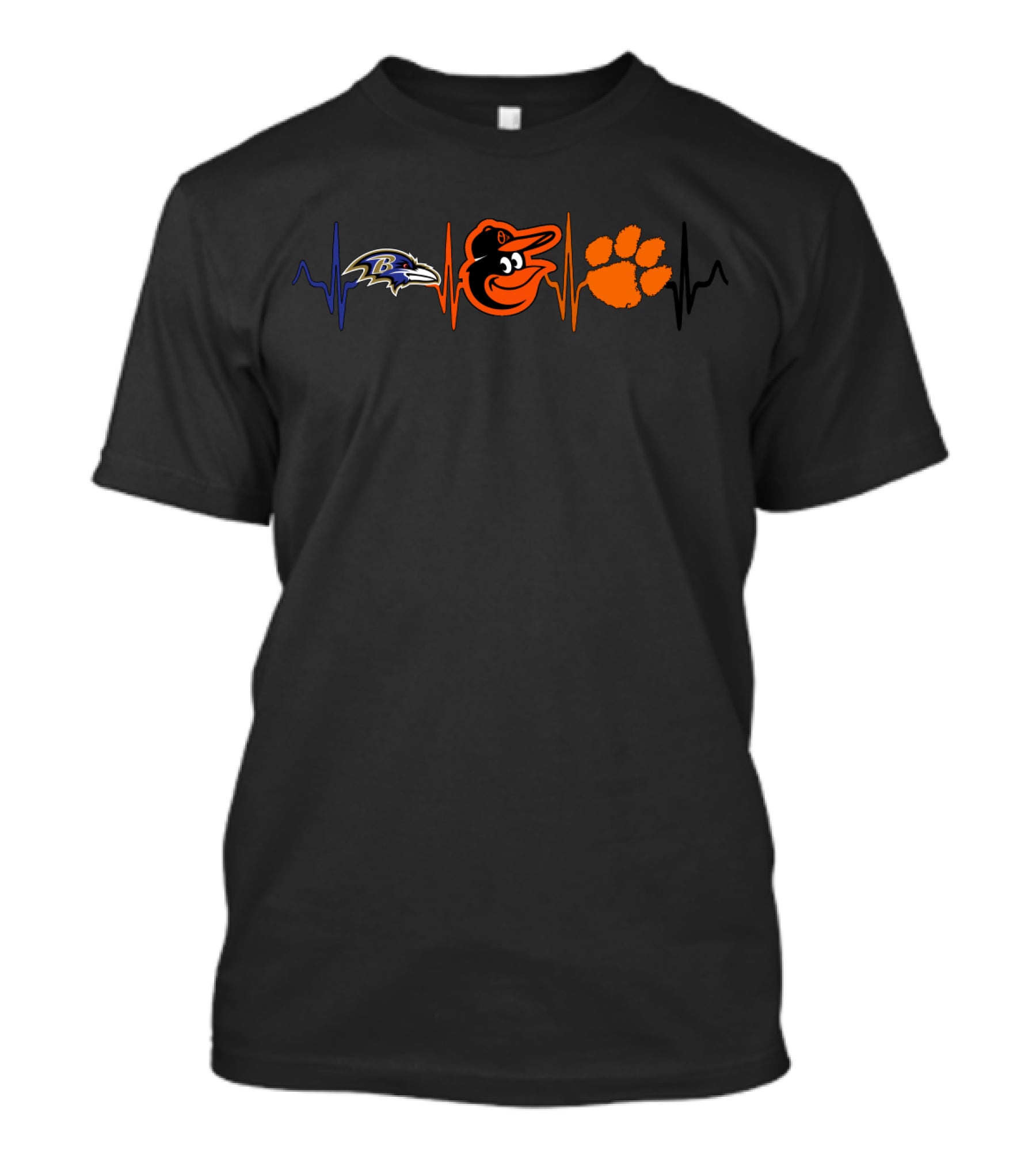 Love Ravens Baltimore Orioles Clemson Tigers Heartbeat T-Shirt