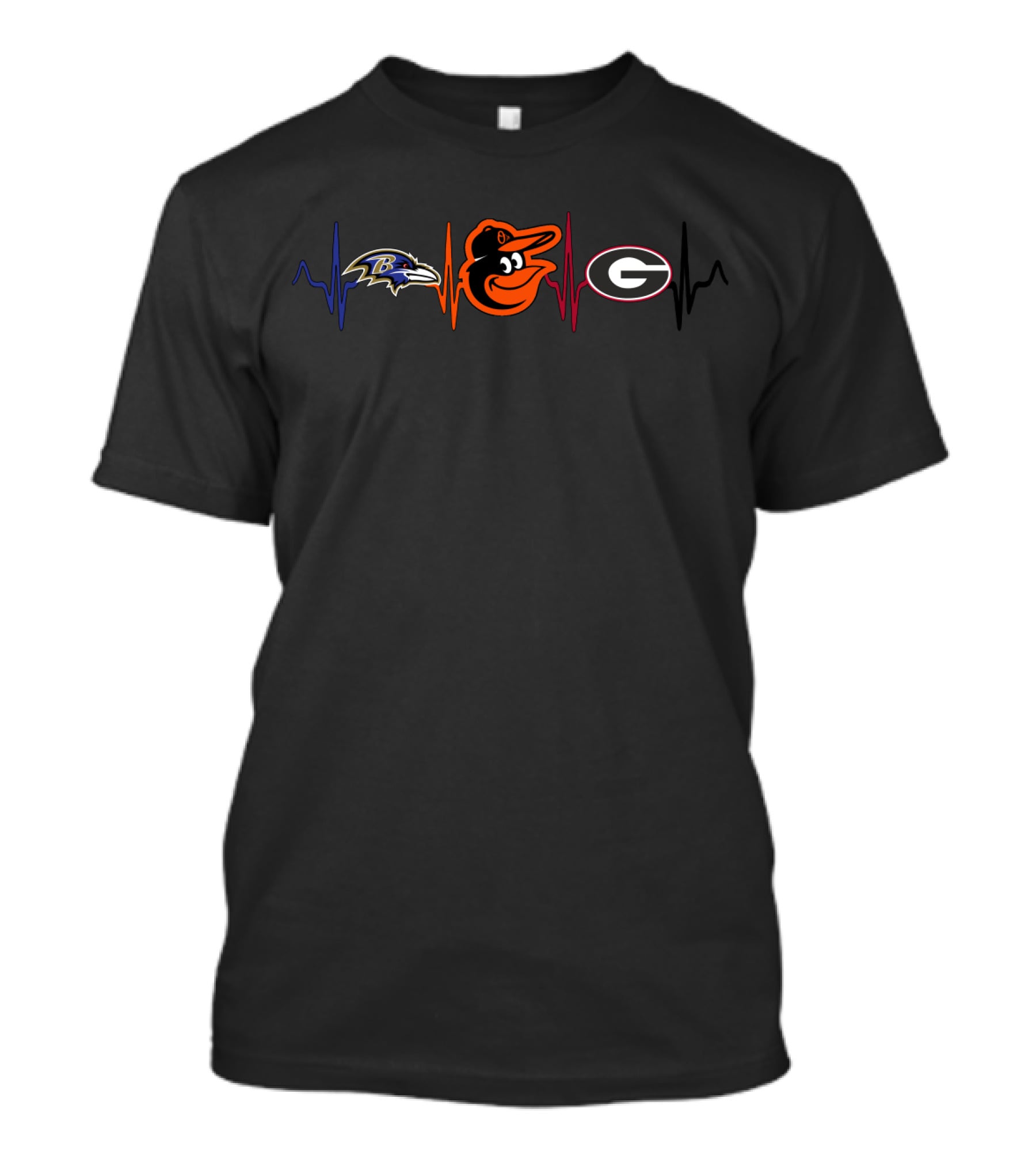 Baltimore Ravens Orioles Georgia Bulldogs Heartbeat T-Shirt