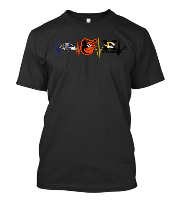Baltimore Ravens Baltimore Orioles Missouri Tigers Heartbeat T-Shirt