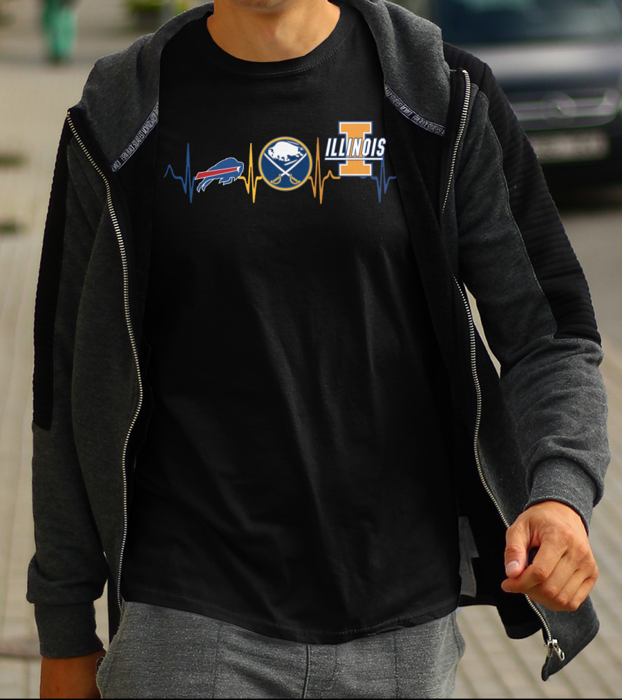 Buffalo Bills And Sabres Heartbeat With Illinois T-Shirt