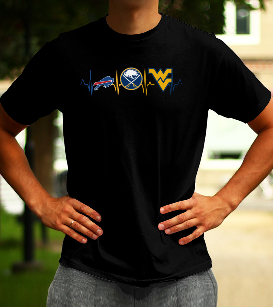 Buffalo Bills Sabres West Virginia Mountaineers Heartbeat T-Shirt