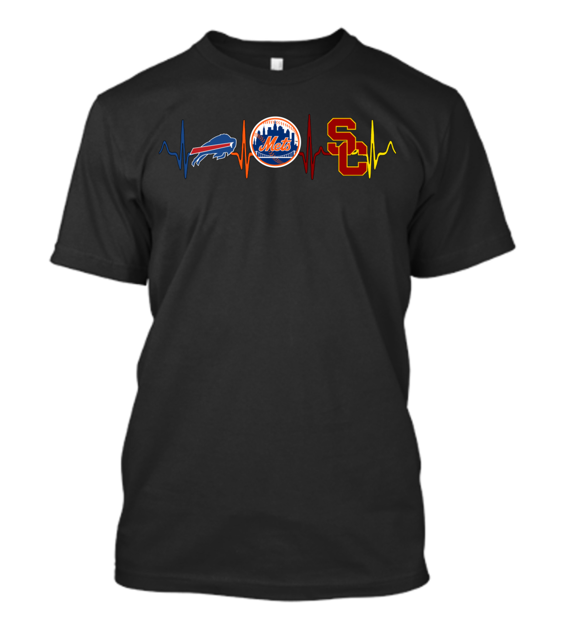 Buffalo Bills New York Mets Usc Trojans Heartbeat T-Shirt