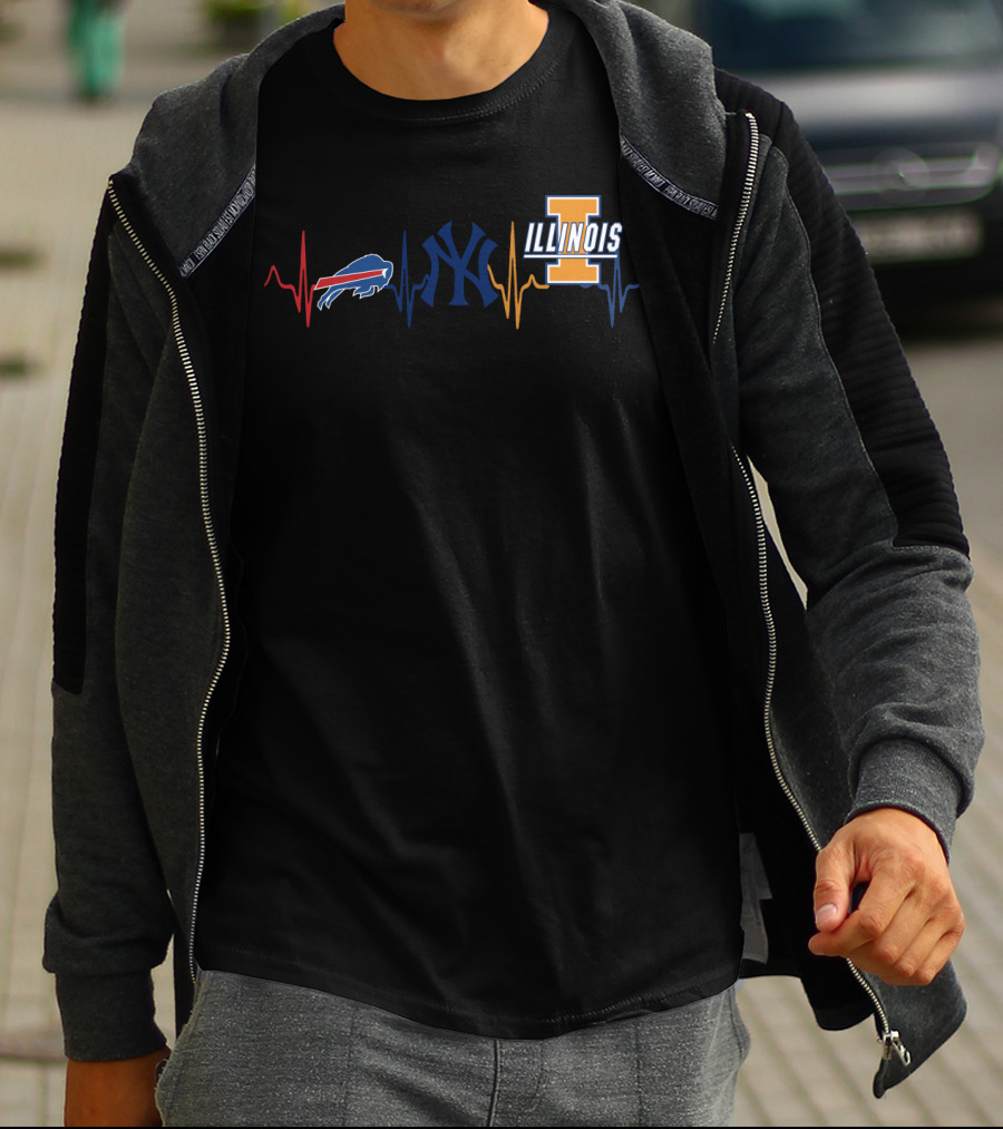 Buffalo Bills New York Yankees Illinois Fighting Illini Heartbeat T-Shirt