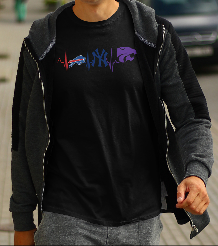 Buffalo Bills New York Yankees Kansas State Wildcats Heartbeat T-Shirt