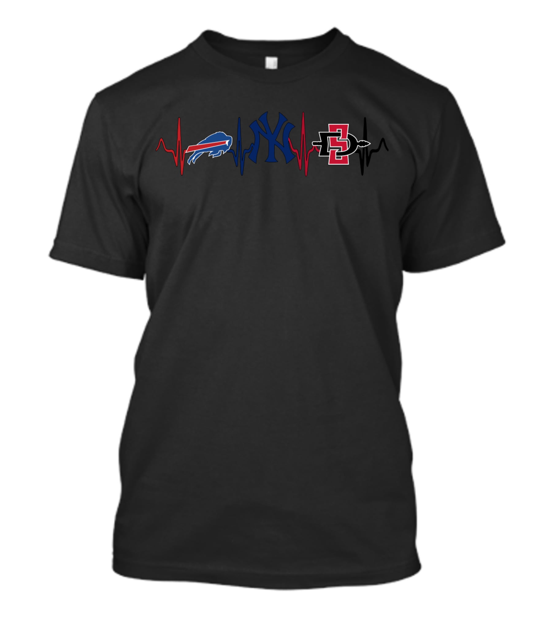 Love Bills New York Yankees Sdsu Aztecs Heartbeat T-Shirt