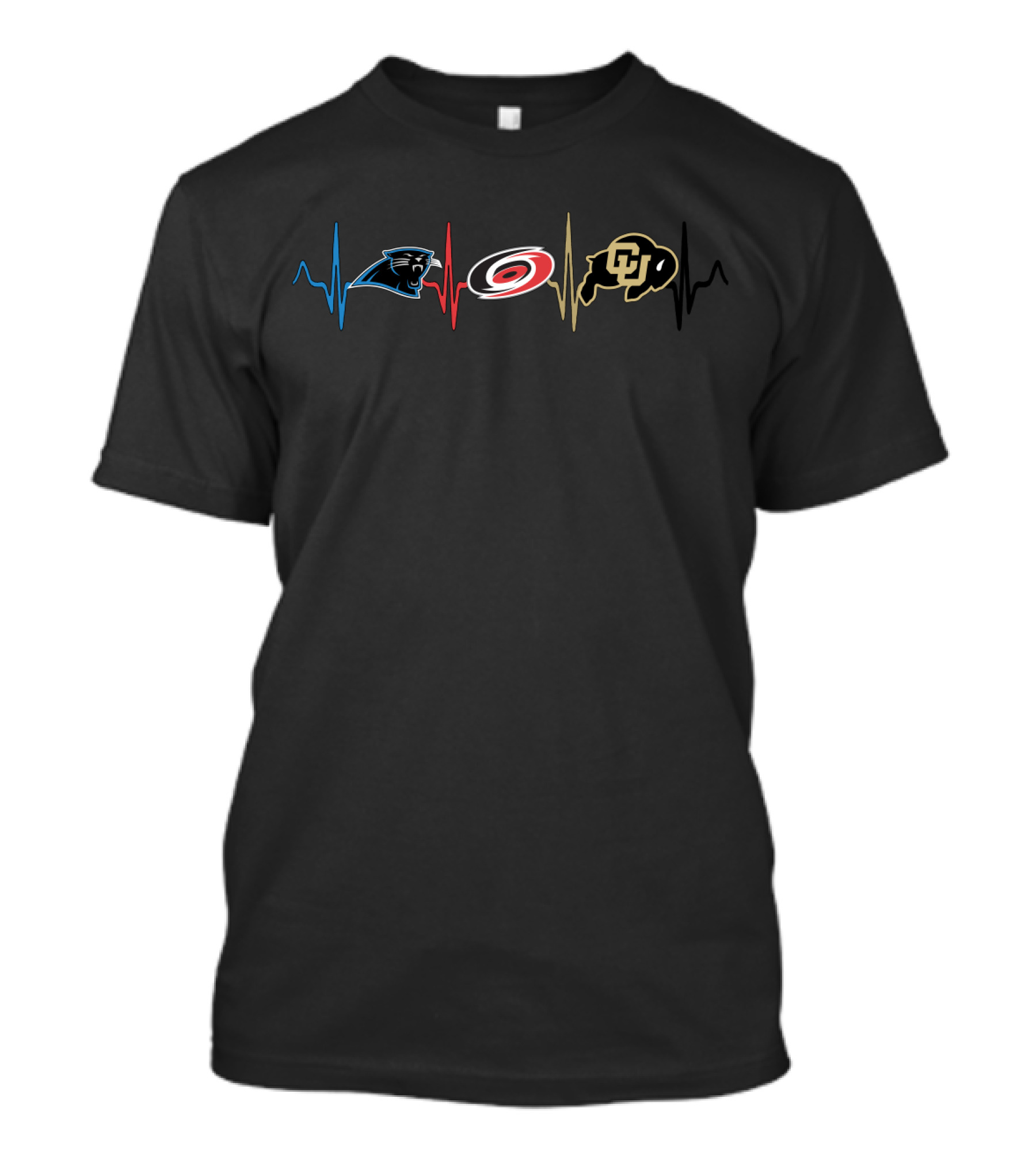 Love Panthers Hurricanes Colorado Buffs Heartbeat Line T-Shirt