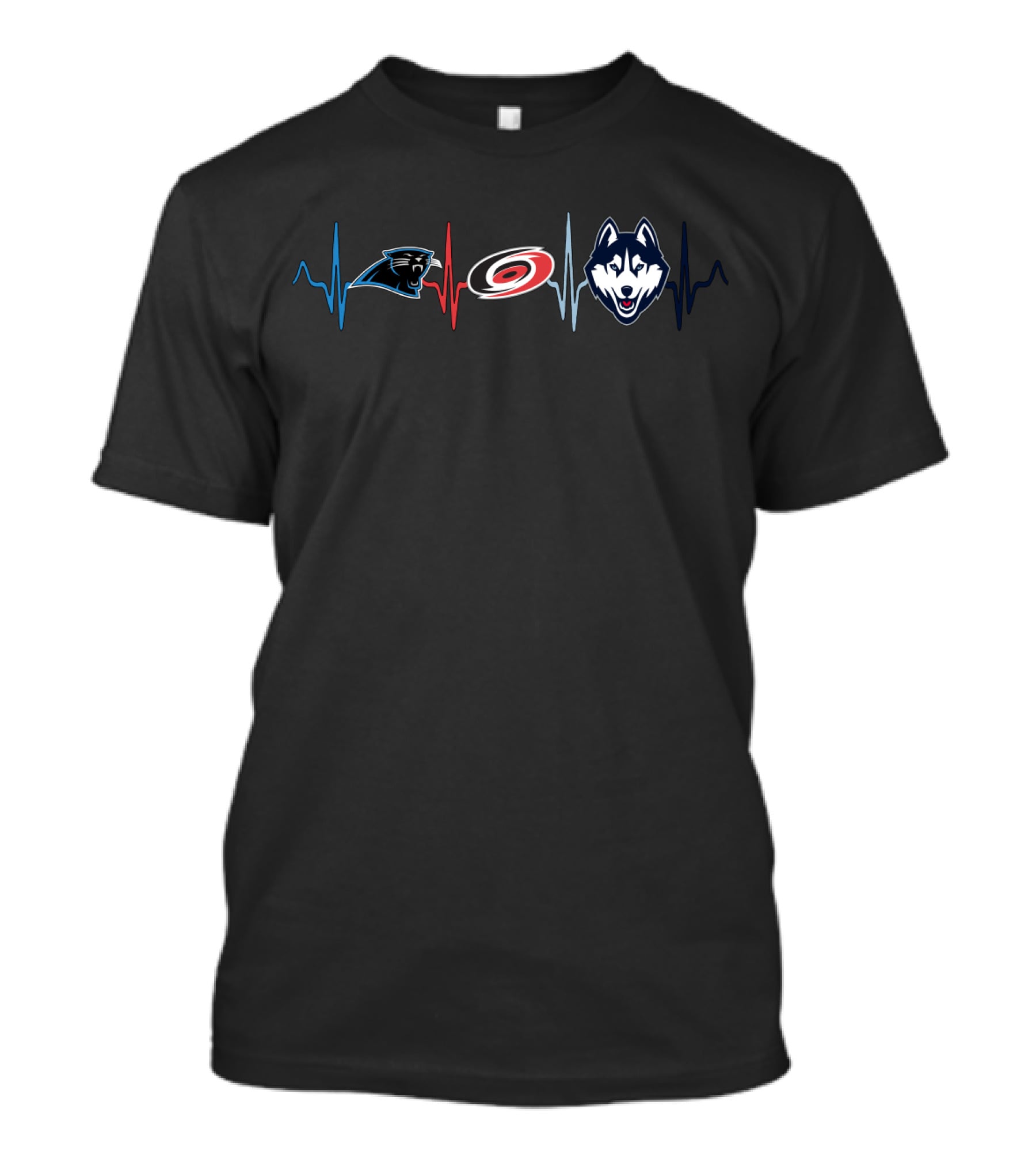 Carolina Panthers Hurricanes Connecticut Huskies Heartbeat T-Shirt