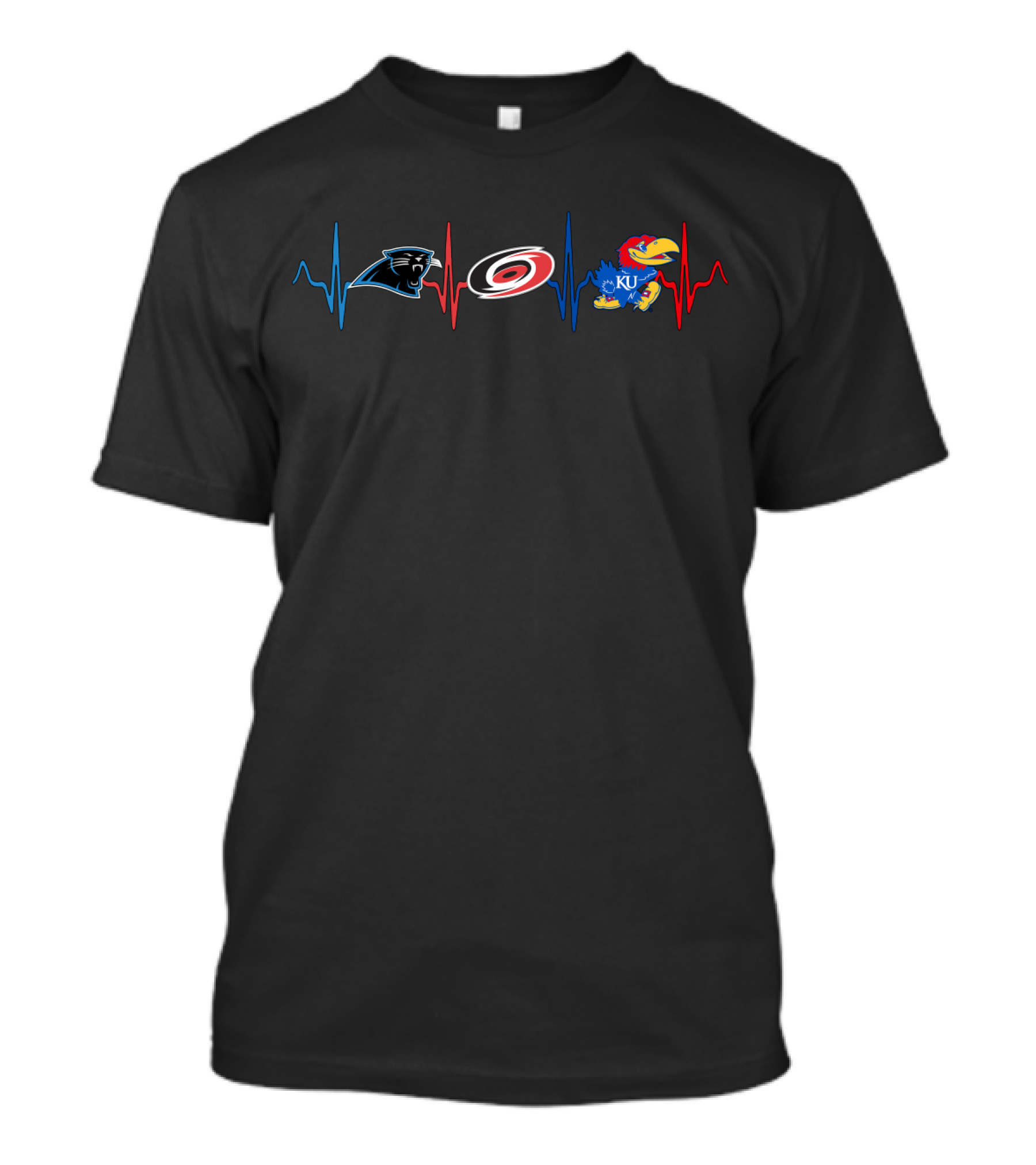 Carolina Panthers Hurricanes Kansas Jayhawks Heartbeat T-Shirt