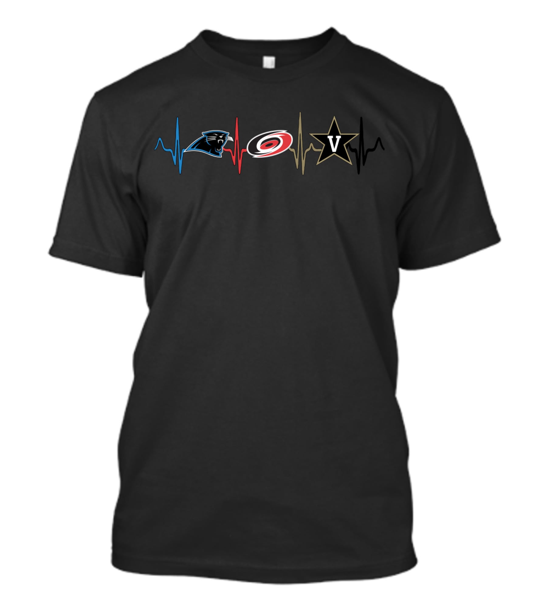 Carolina Panthers And Hurricanes With Vanderbilt Commodores Heartbeat T-Shirt