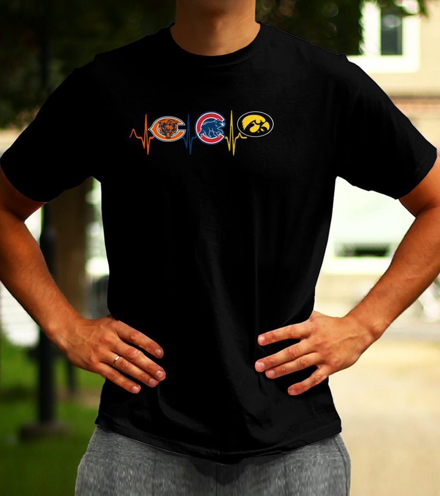 Chicago Bears Cubs Iowa Hawkeyes Heartbeat T-Shirt