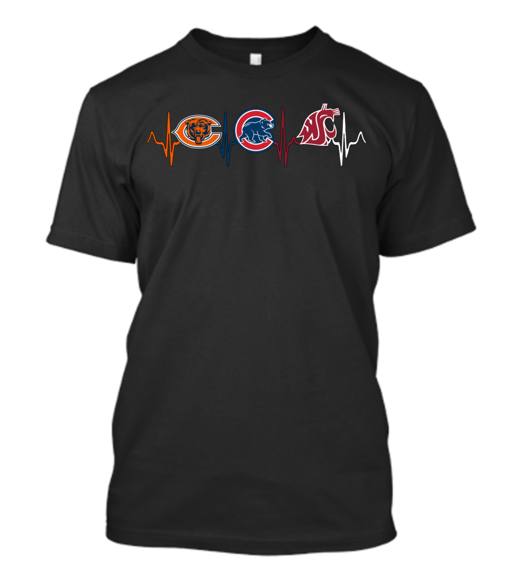 Chicago Bears Cubs Washington State Cougars Heartbeat T-Shirt