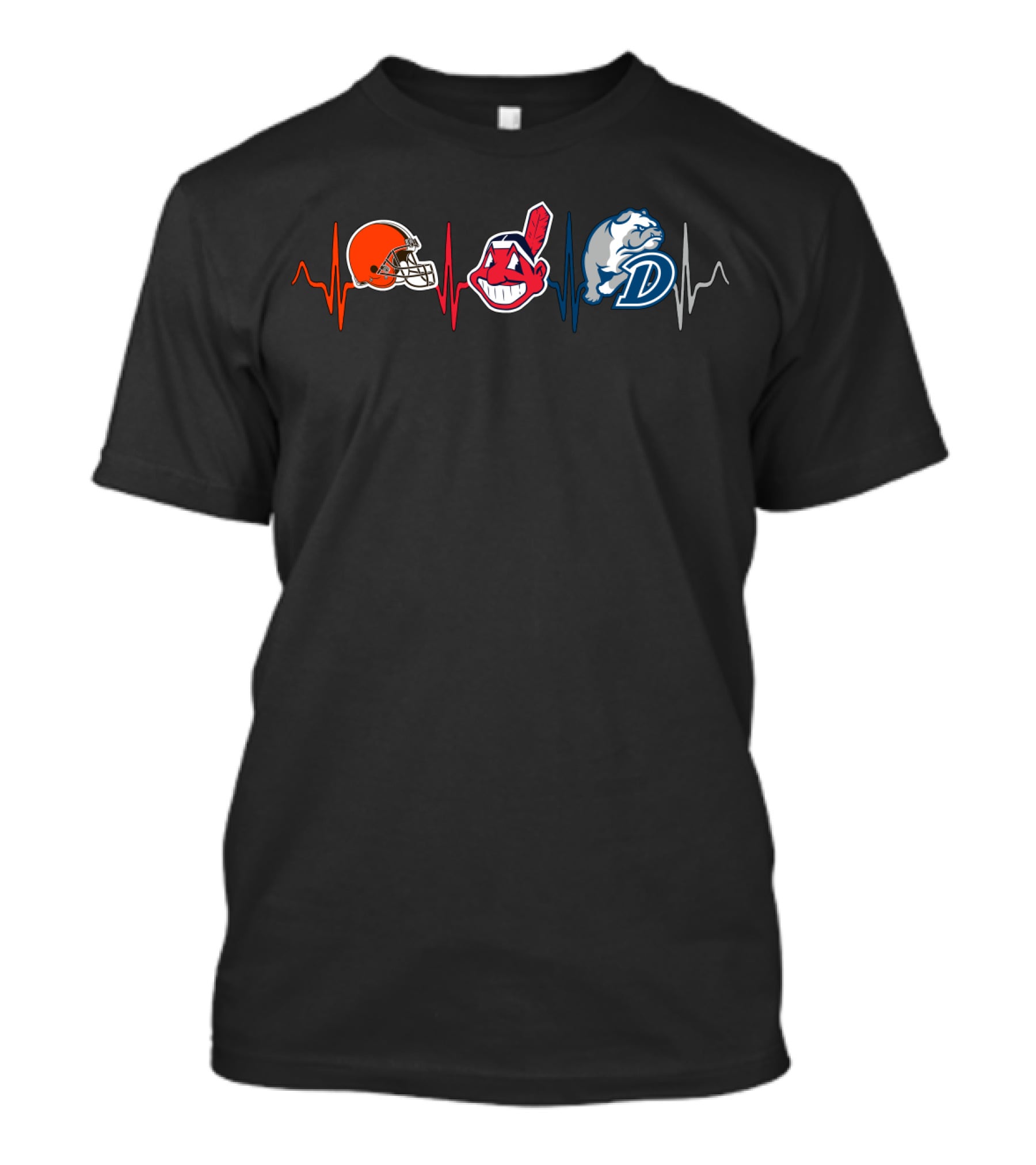 Love Browns Indians Bulldogs Heartbeat T-Shirt