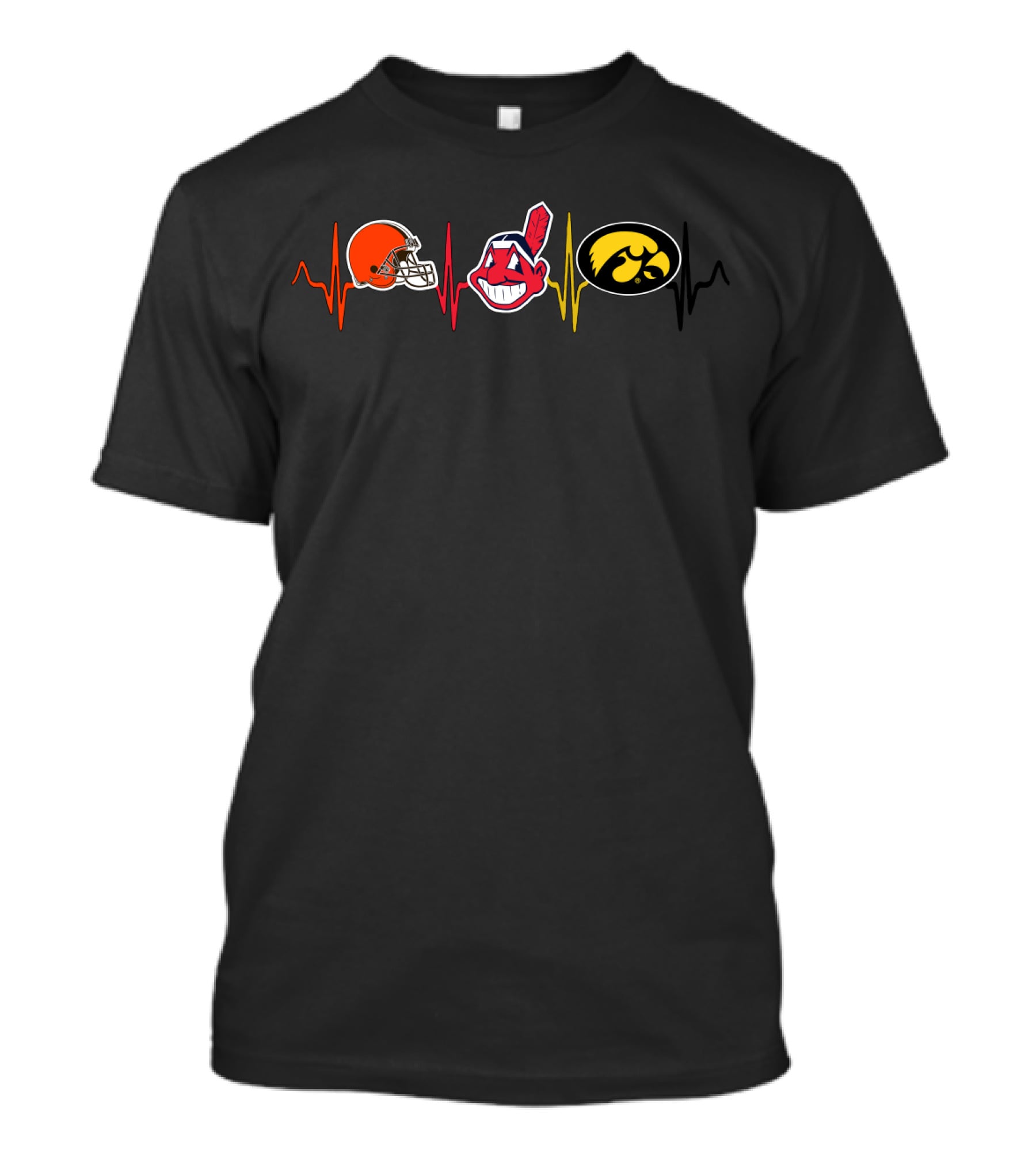 Browns Indians Hawkeyes Heartbeat T-Shirt