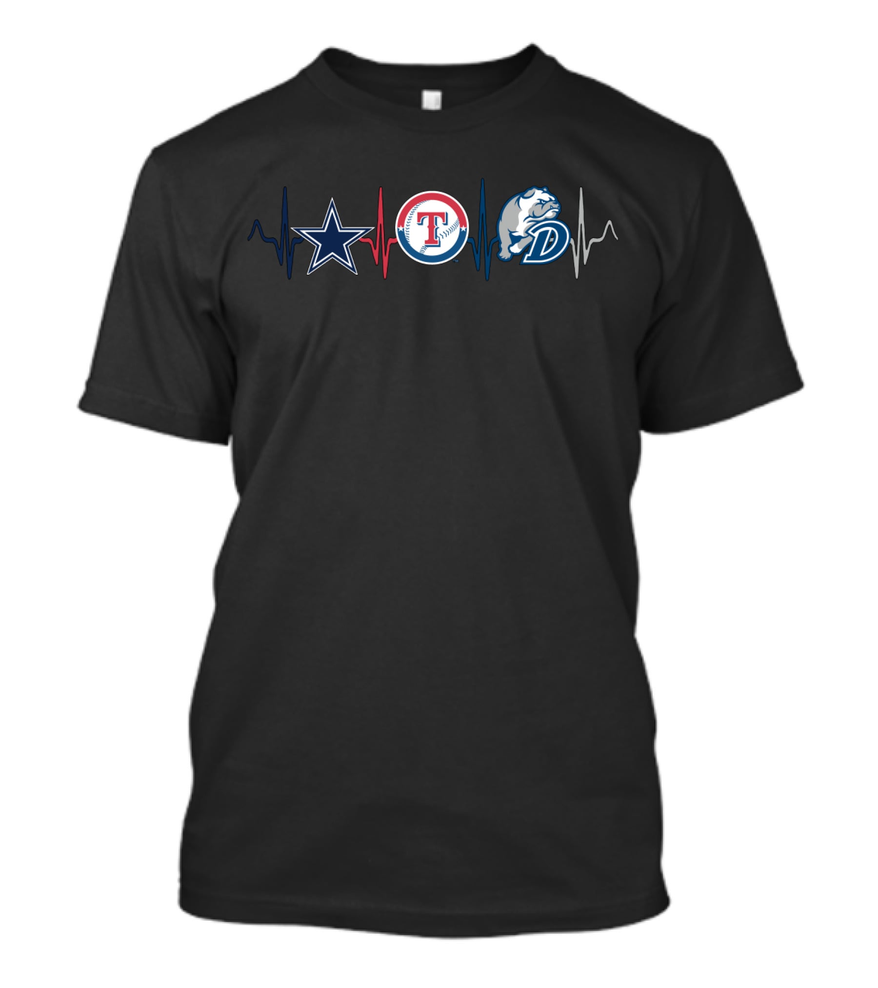 Love Cowboys Rangers Bulldogs Db Logos Heartbeat T-Shirt