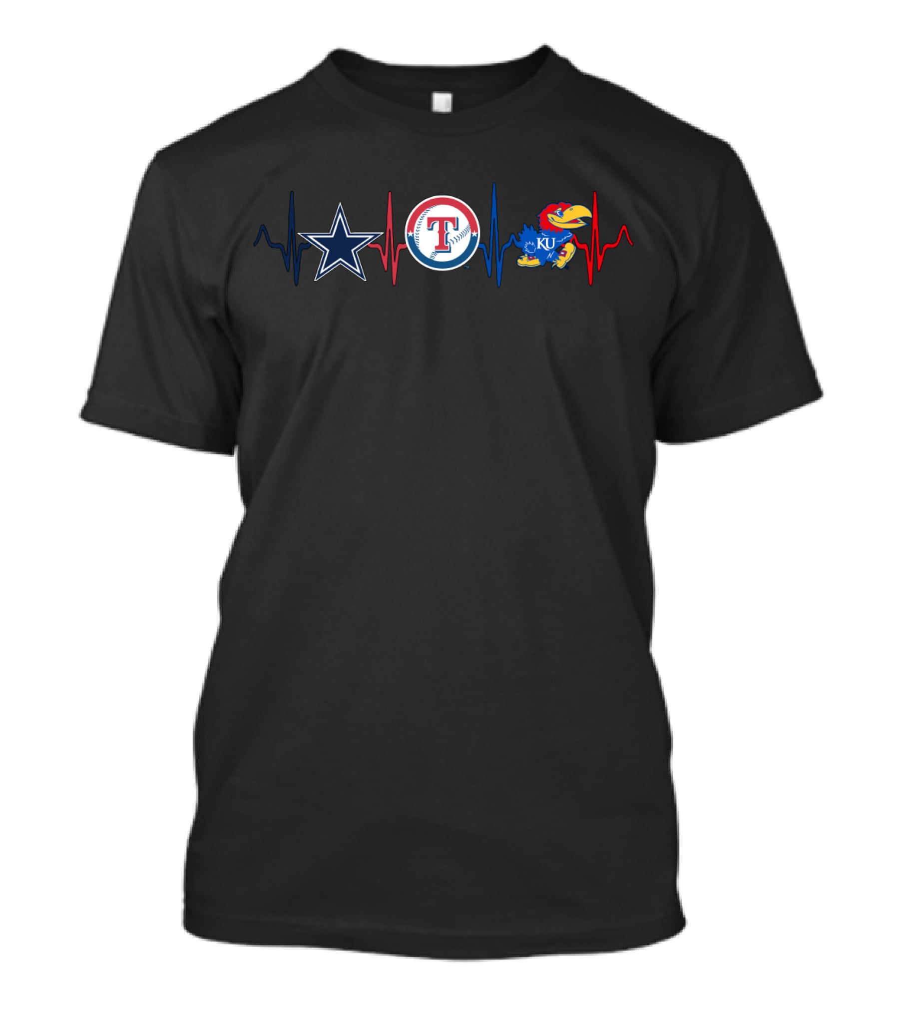 Dallas Cowboys Texas Rangers Kansas Jayhawks Heartbeat Kj T-Shirt