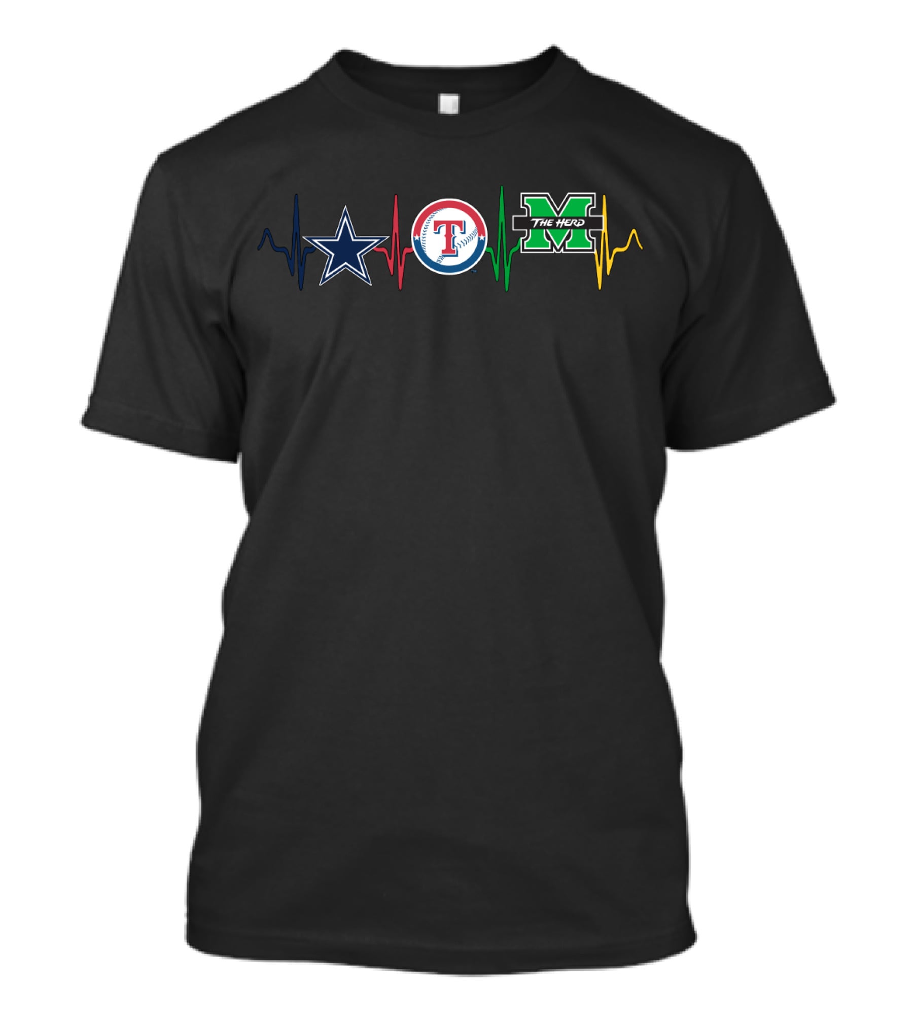 Dallas Cowboys Texas Rangers Marshall Thundering Herd Heartbeat T-Shirt