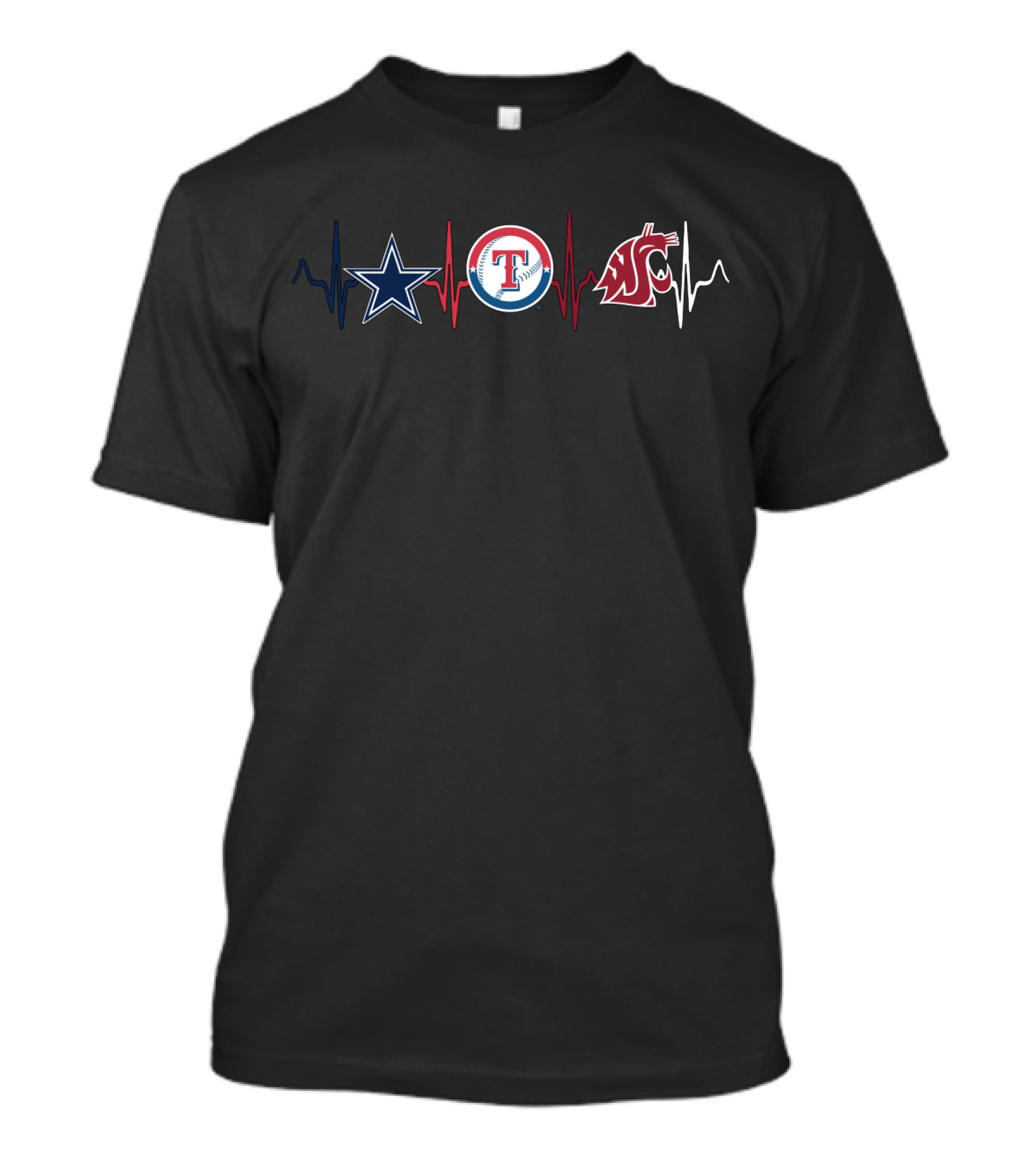 Dallas Cowboys Texas Rangers Washington State Cougars Heartbeat T-Shirt