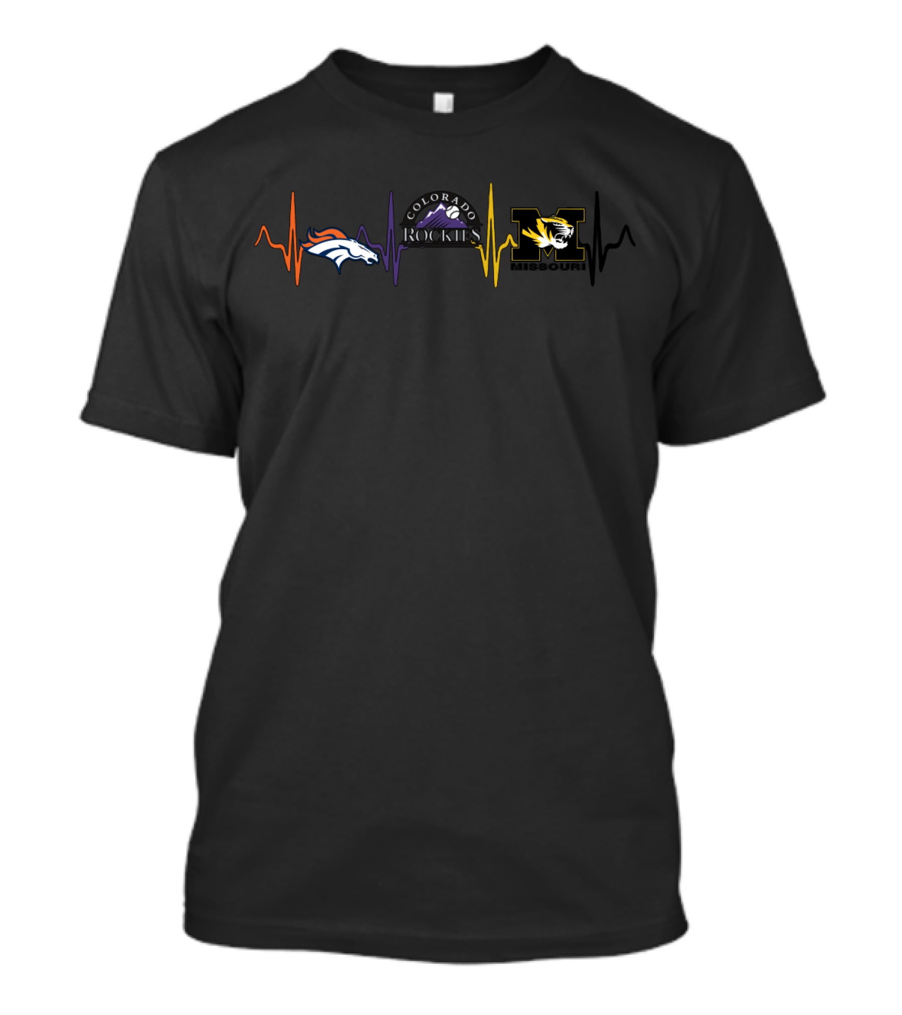 Denver Broncos Colorado Rockies Missouri Tigers Heartbeat T-Shirt