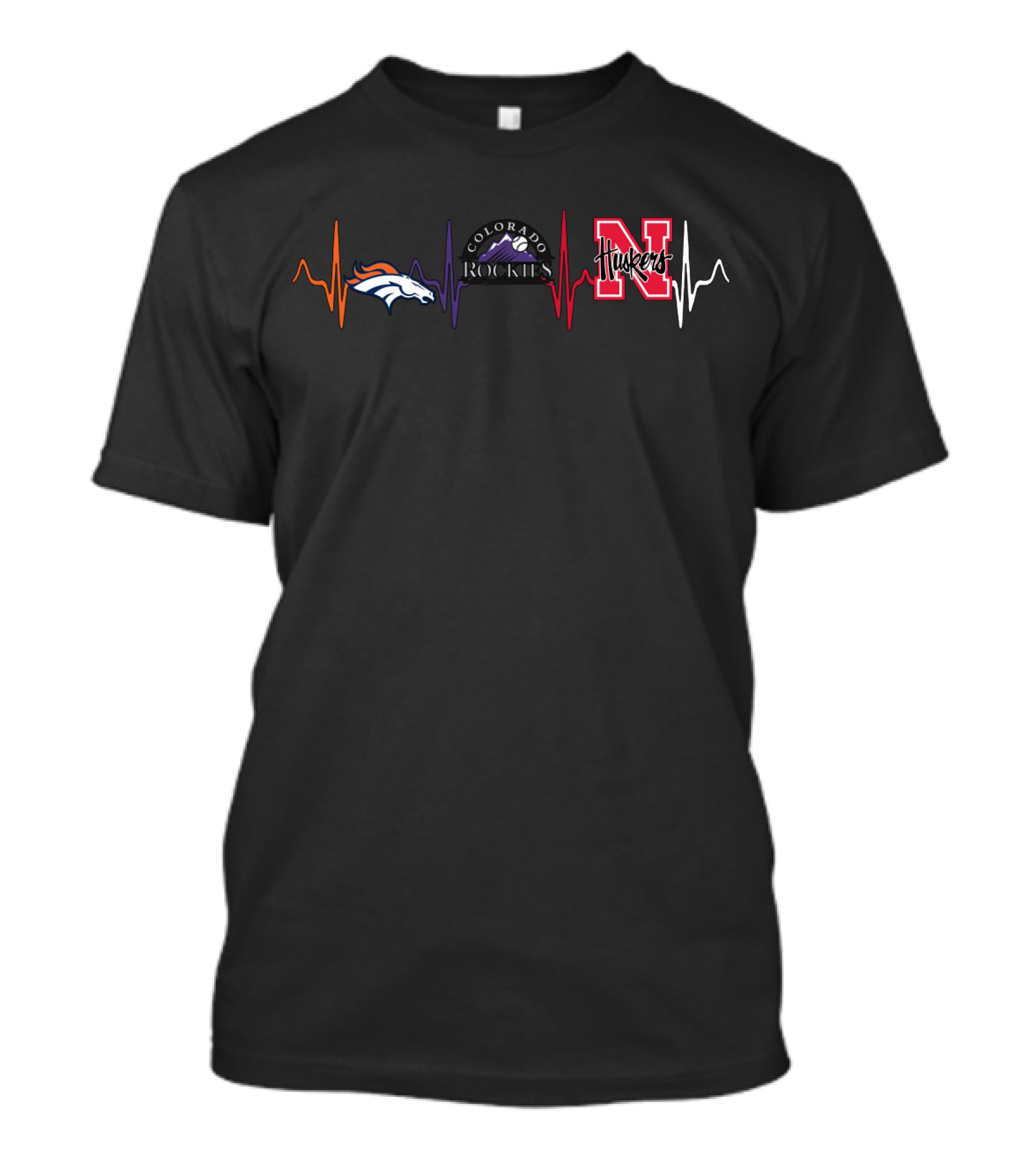 Denver Broncos Colorado Rockies Nebraska Cornhuskers Heartbeat T-Shirt