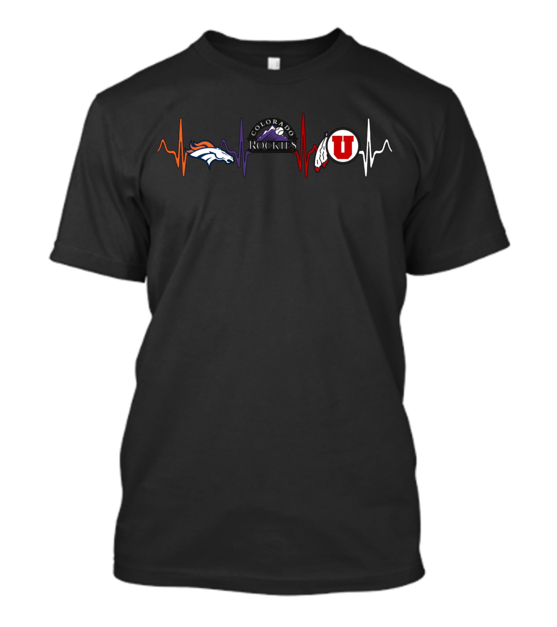 Love Colorado Rockies Broncos Uu Utes Heartbeat T-Shirt