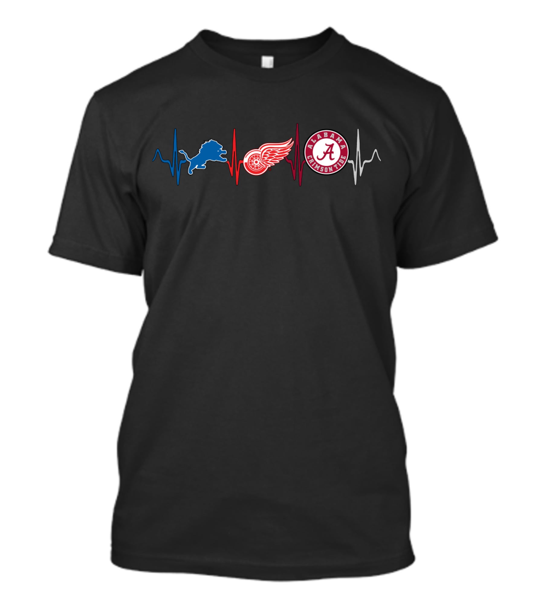 Detroit Lions Detroit Red Wings Alabama Crimson Tide Heartbeat T-Shirt