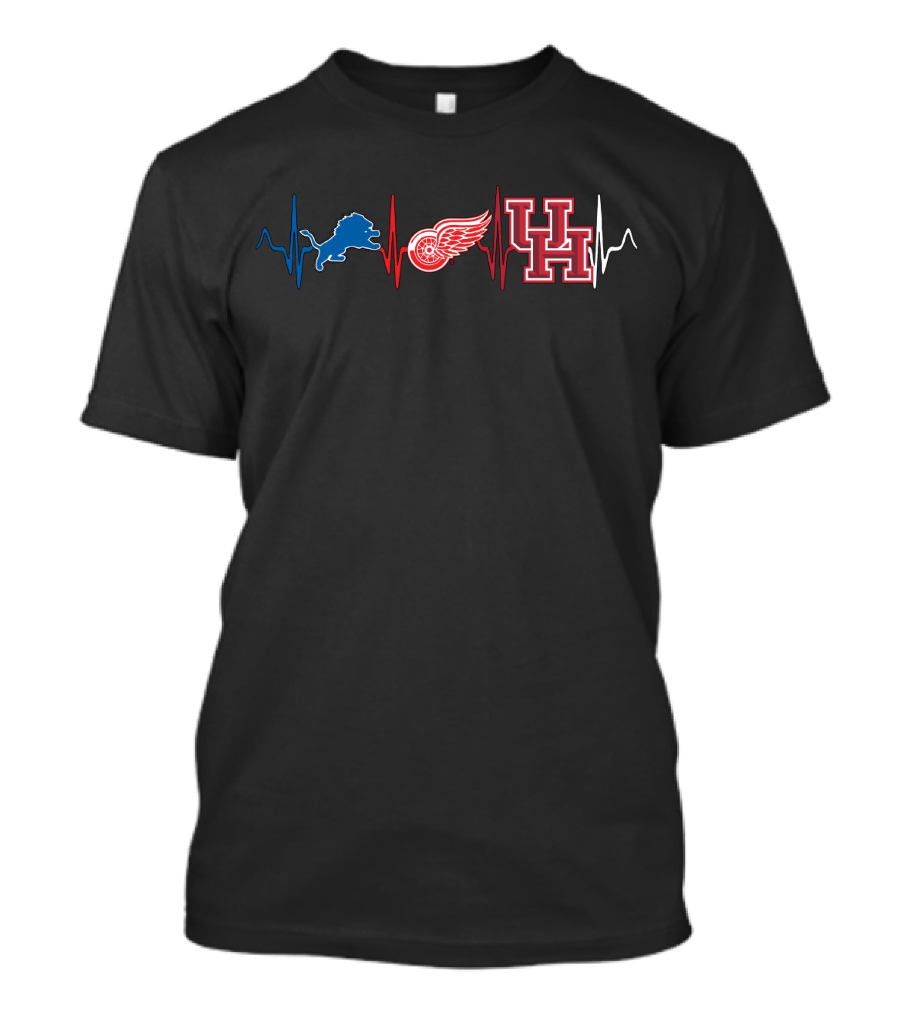 Detroit Lions Red Wings University Of Houston Heartbeat T-Shirt