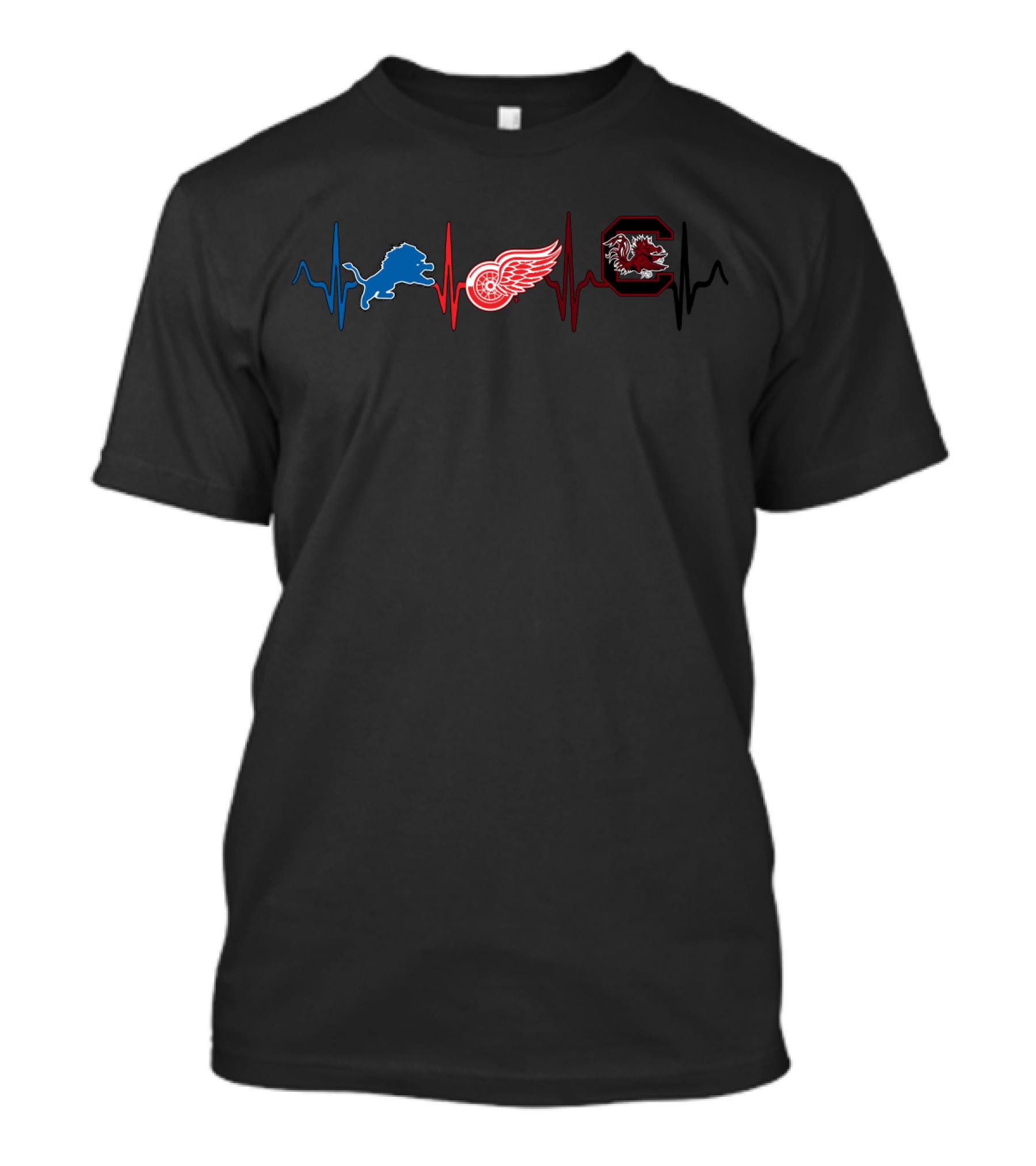 Detroit Lions Red Wings South Carolina Gamecocks Heartbeat T-Shirt