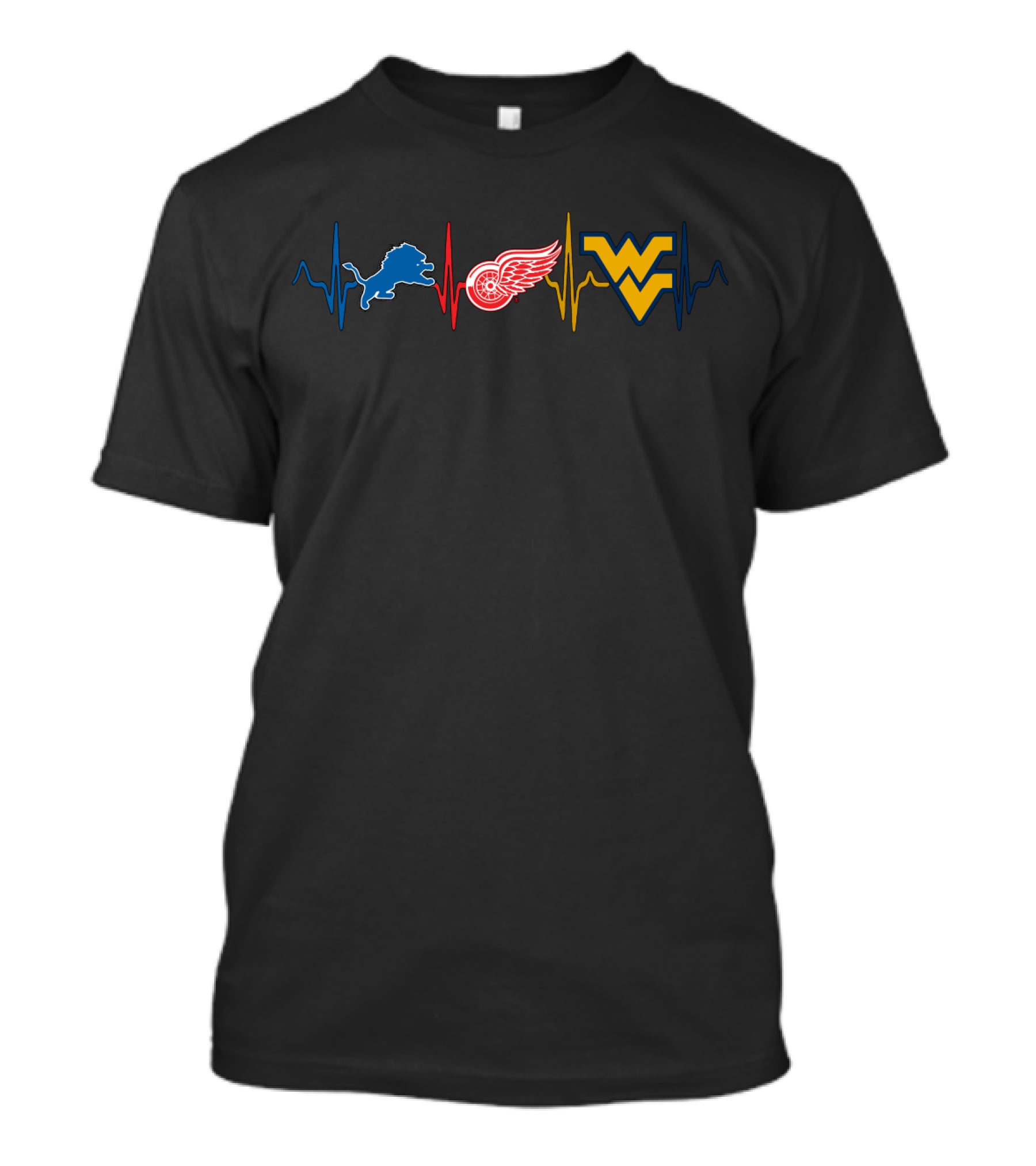 Detroit Lions Red Wings West Virginia Mountaineers Heartbeat T-Shirt