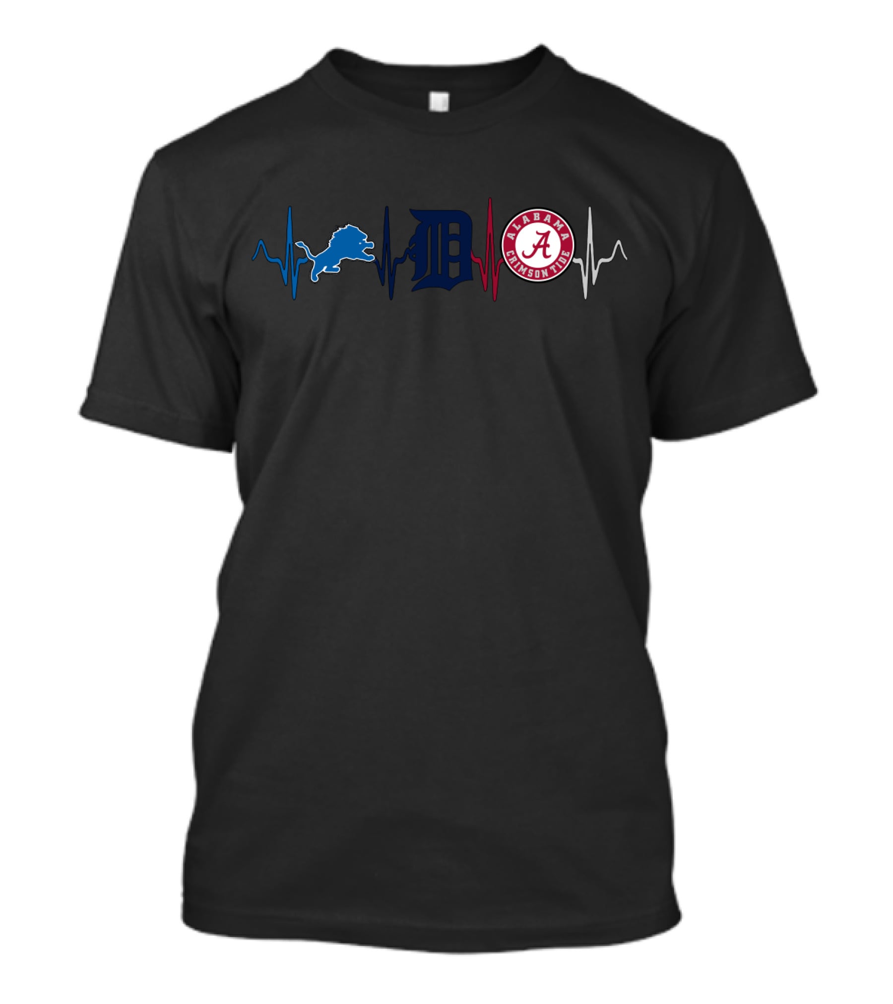 Detroit Lions And Tigers Alabama Crimson Tide Heartbeat T-Shirt