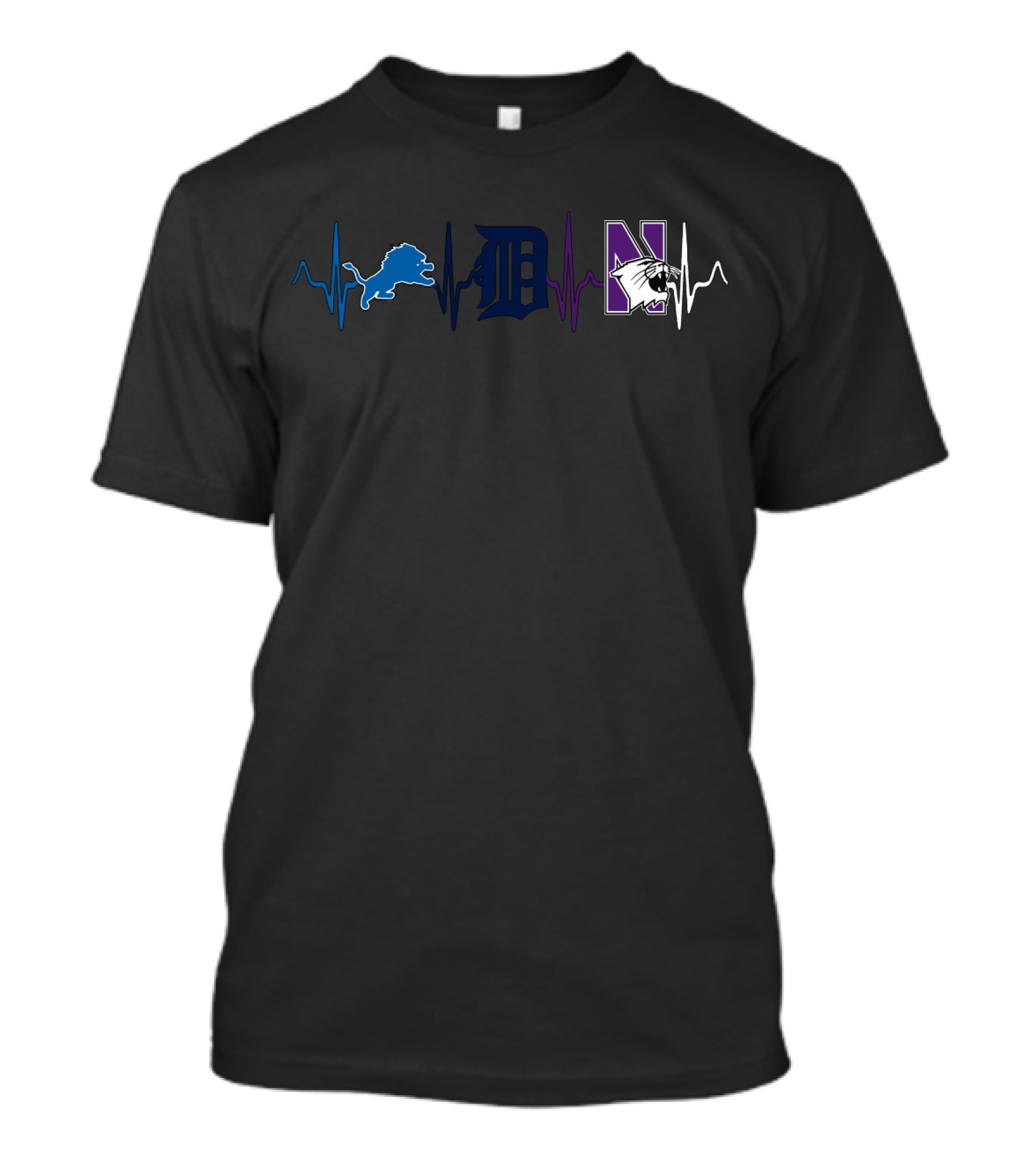 Love Lions Detroit Tigers Northwestern Wildcats Heartbeat T-Shirt