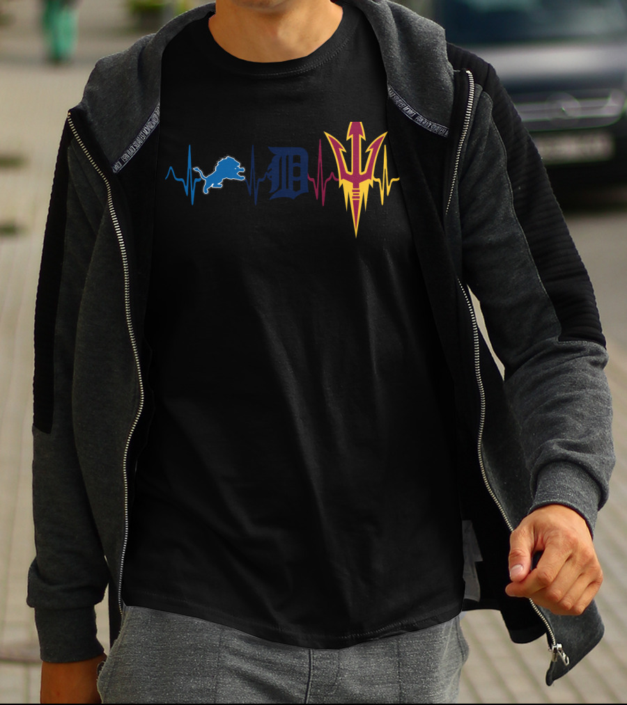 Detroit Lions Detroit Tigers Arizona State Sun Devils Heartbeat T-Shirt