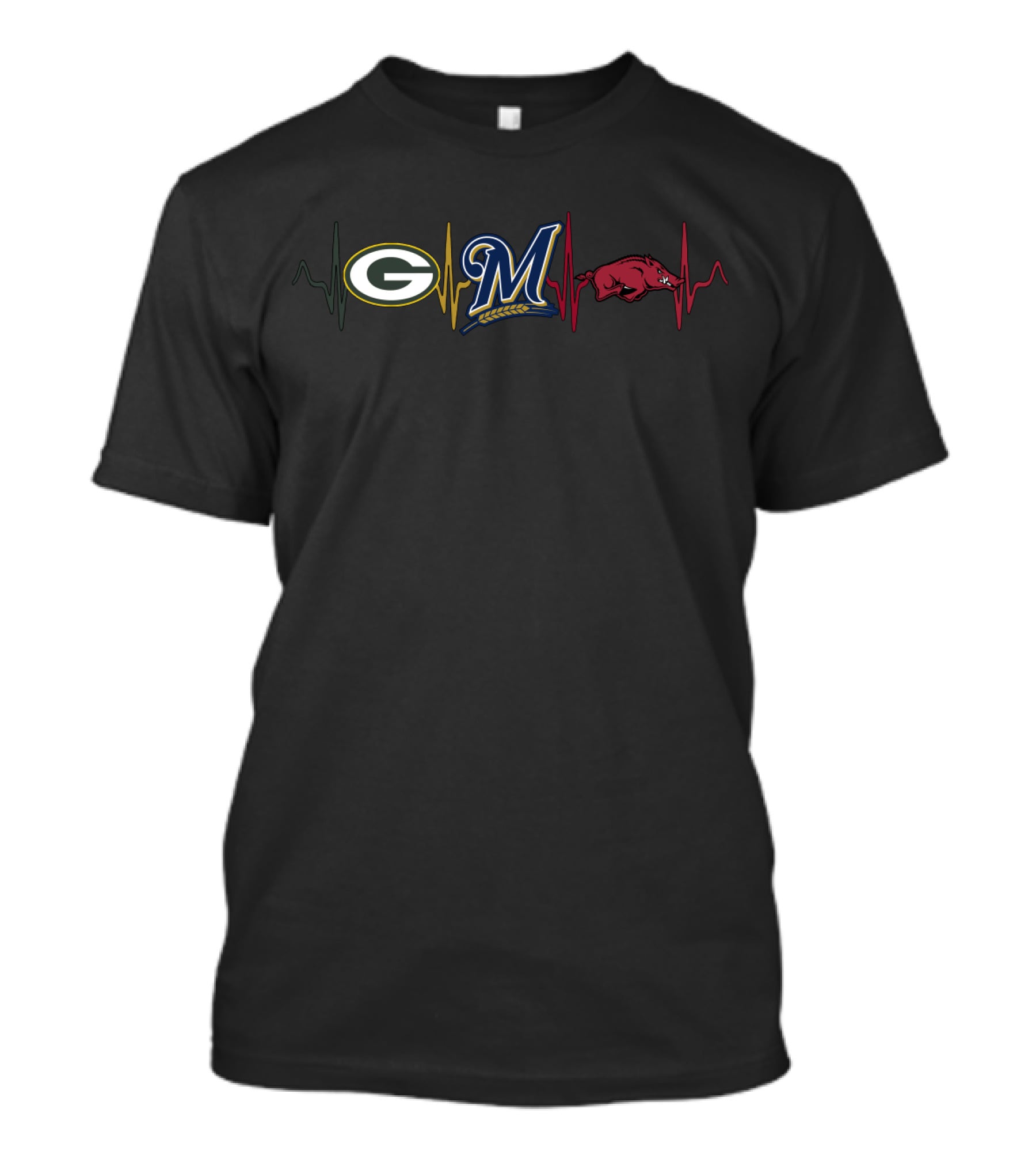 Love Packers Brewers Razorbacks Heartbeat T-Shirt