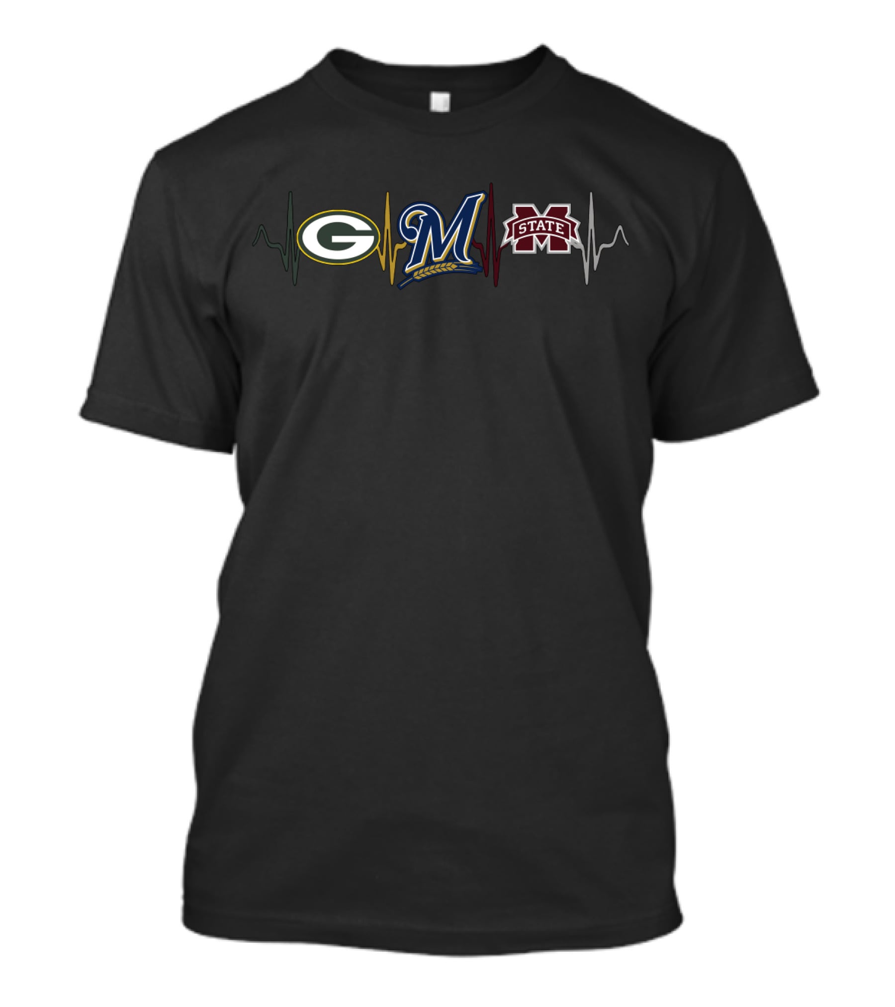 Green Bay Packers Milwaukee Brewers Mississippi State Bulldogs Heartbeat T-Shirt