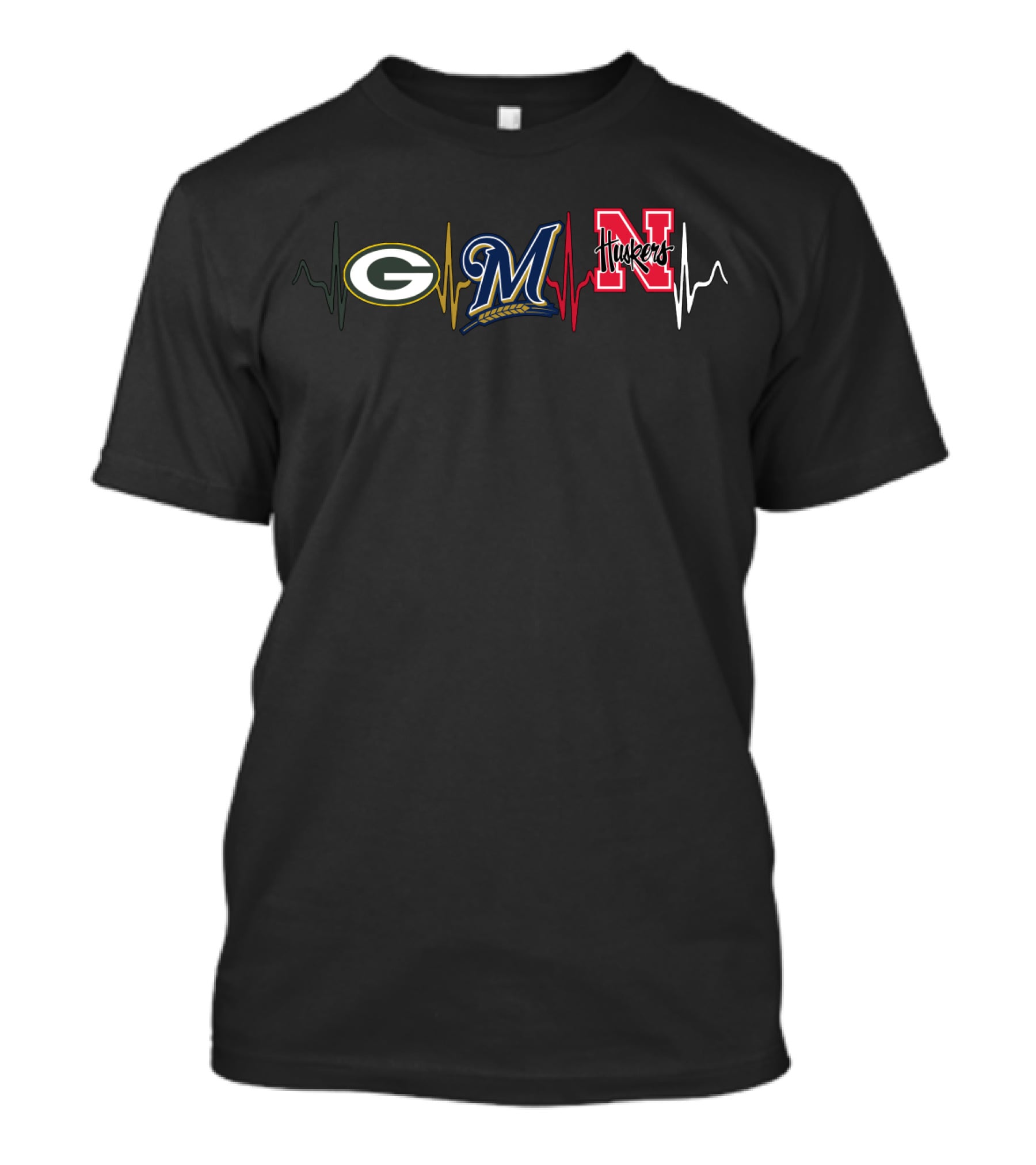 Love Packers Brewers Huskers Heartbeat T-Shirt