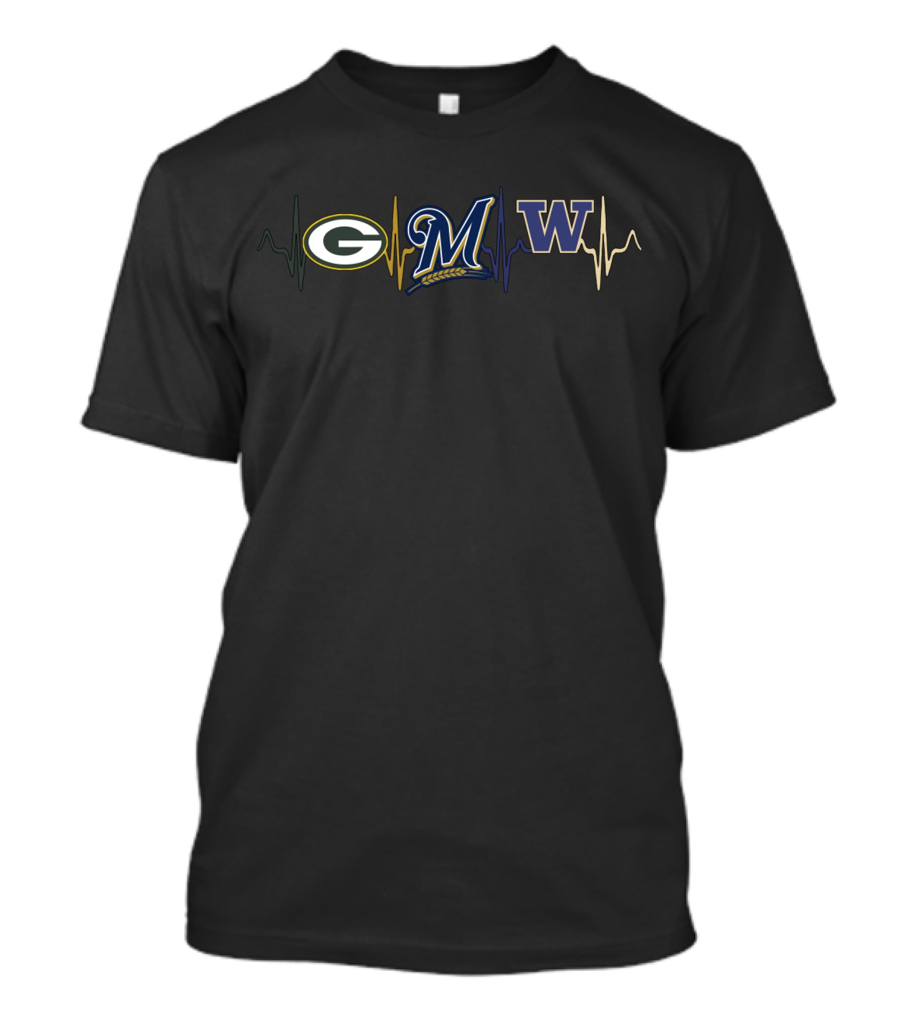 Love Packers Brewers Huskies Heartbeat T-Shirt