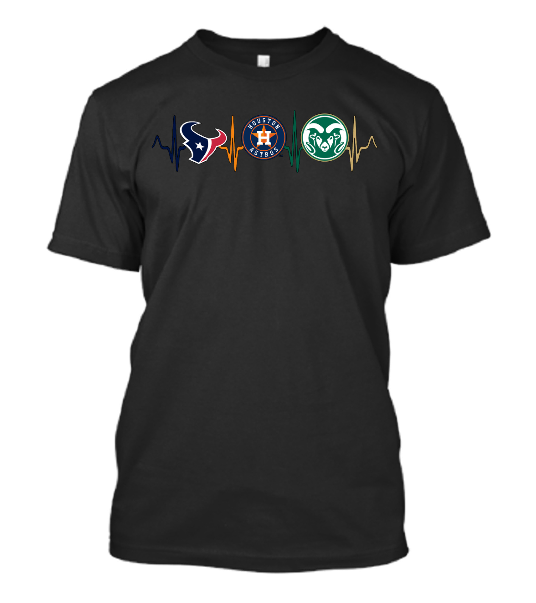 Texans Astros Csu Rams Heartbeat Logos T-Shirt
