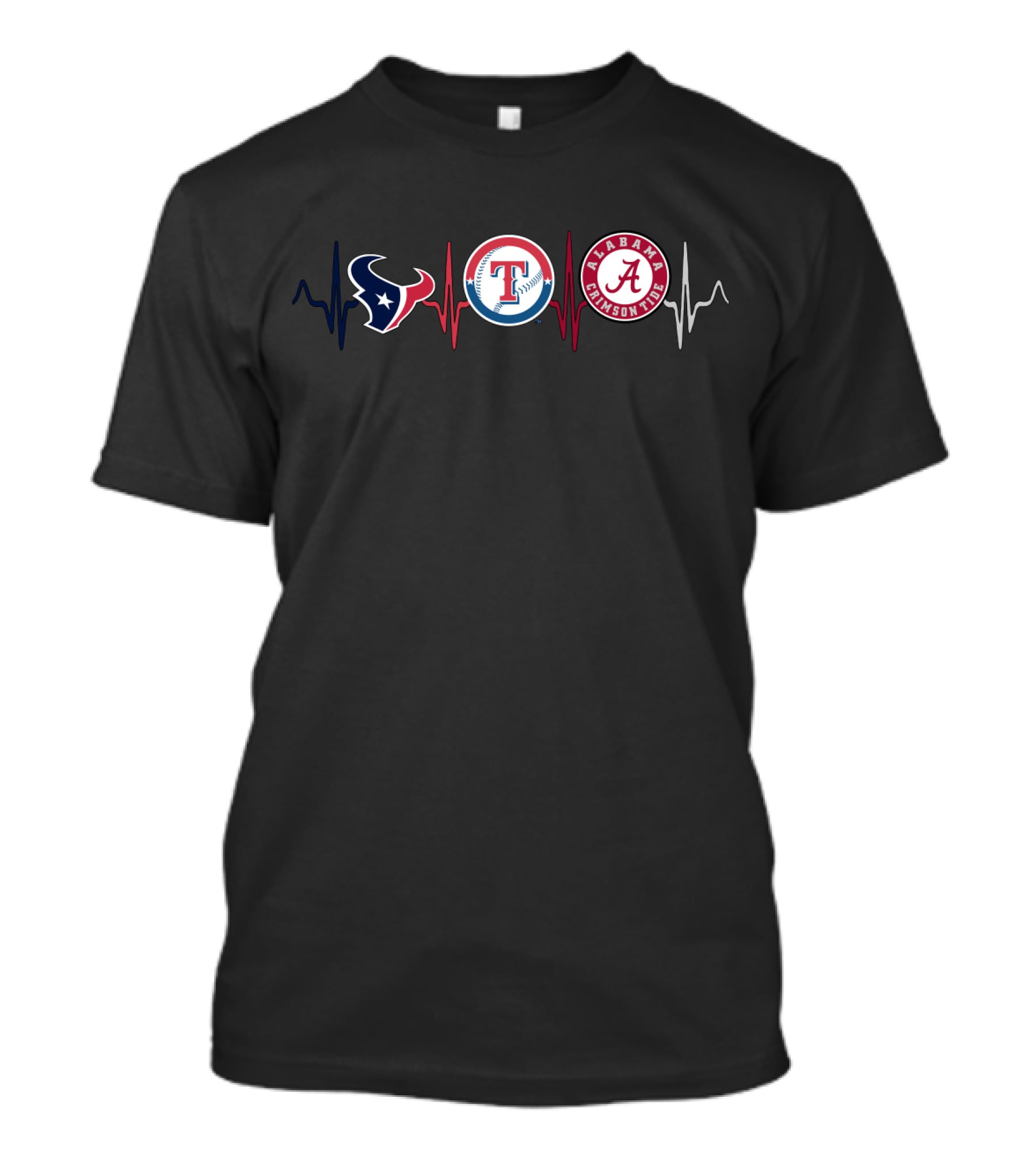 Texans Rangers Alabama Crimson Tide Heartbeat T-Shirt