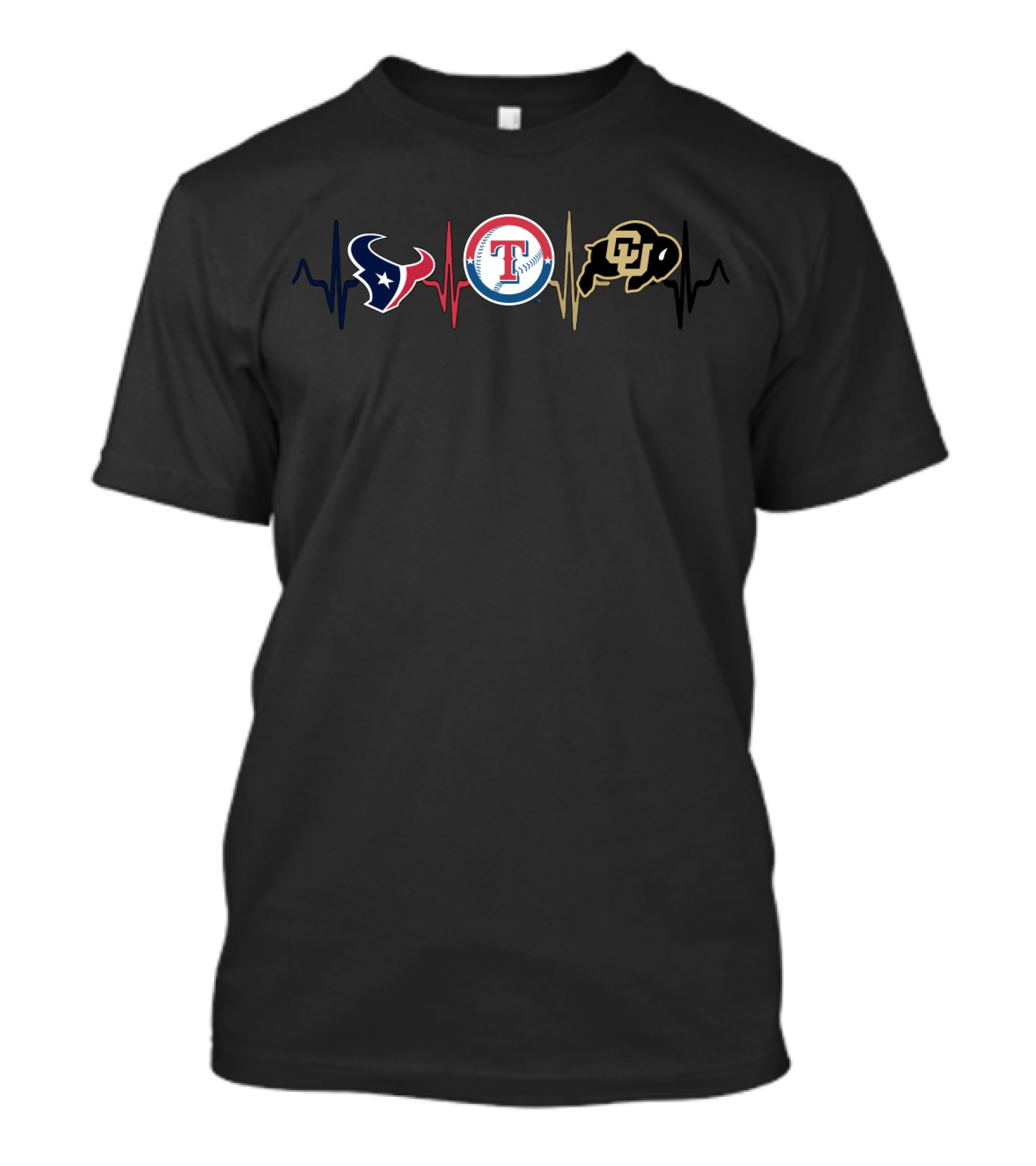 Love Texans Rangers Colorado Buffaloes Sports Heartbeat T-Shirt