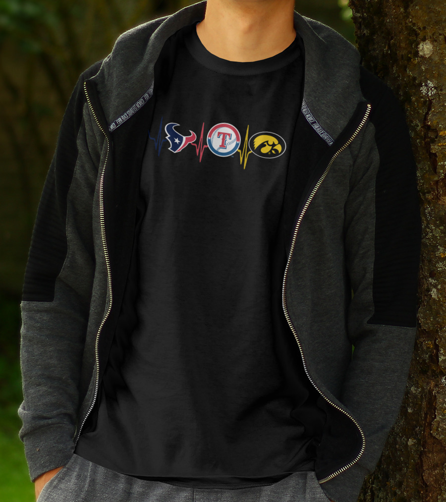 Love Texans Rangers Iowa Hawkeyes Heartbeat T-Shirt