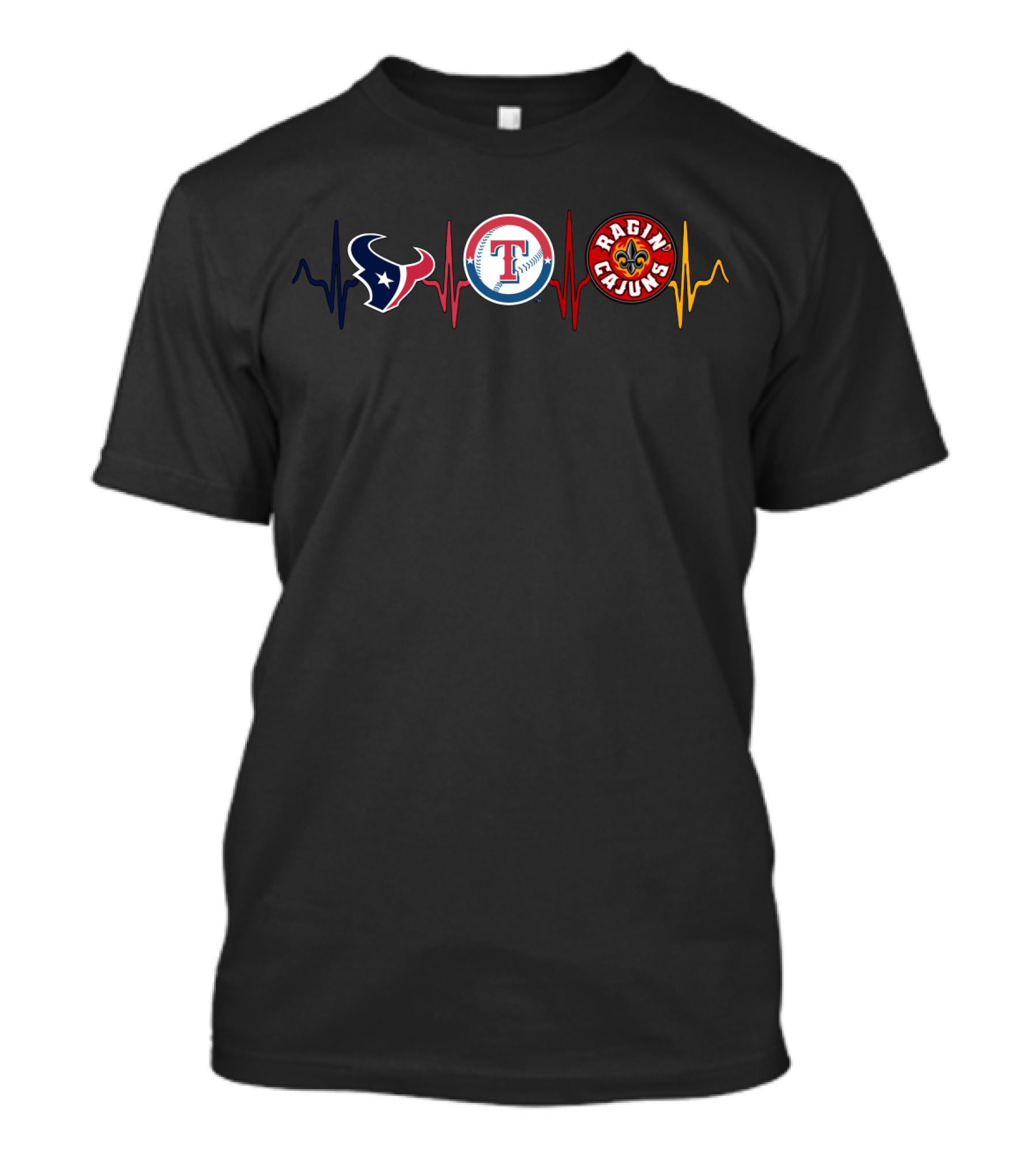 Houston Texans Texas Rangers Ragin' Cajuns Heartbeat T-Shirt