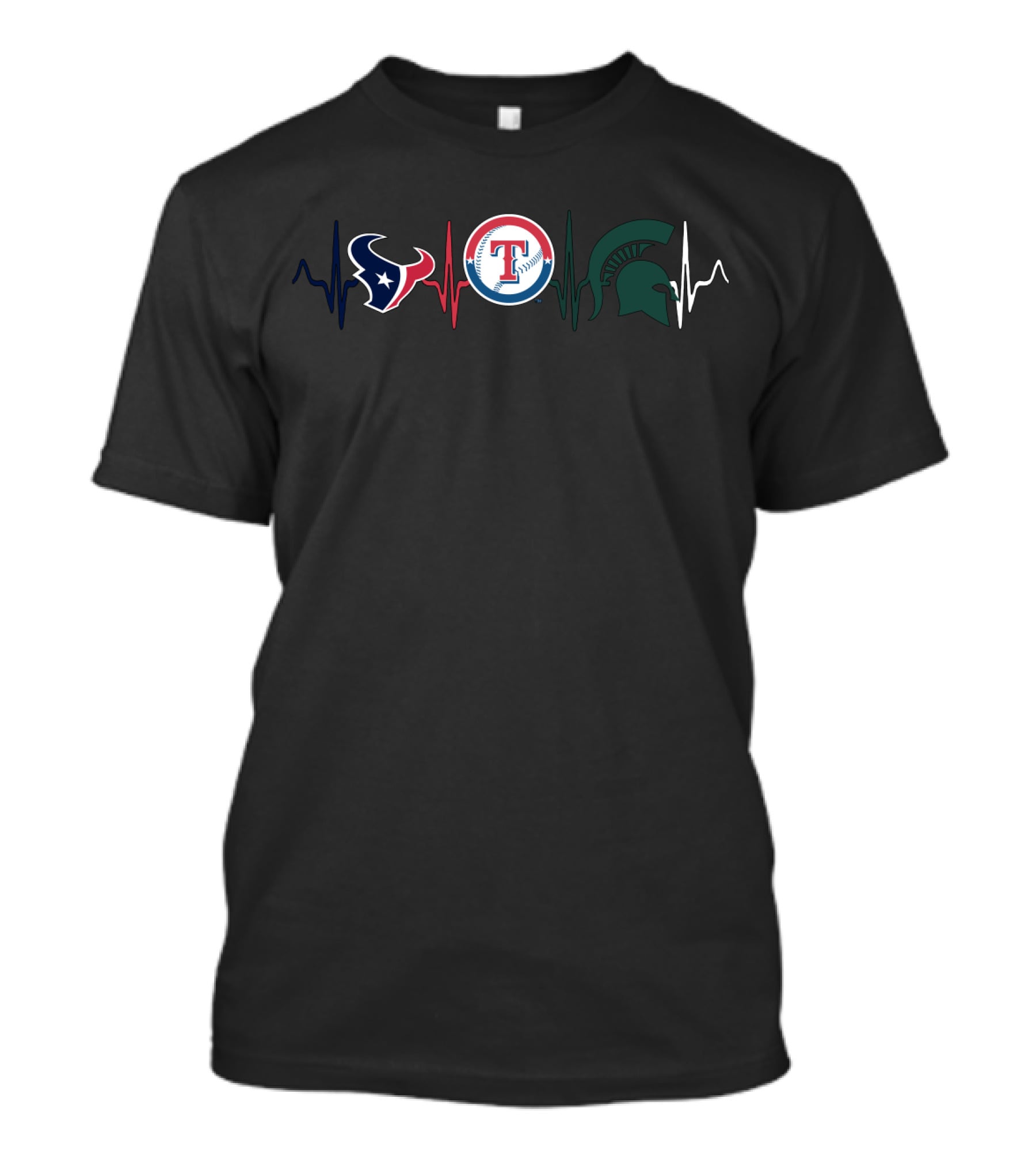 Love Texans Rangers Spartans Heartbeat T-Shirt
