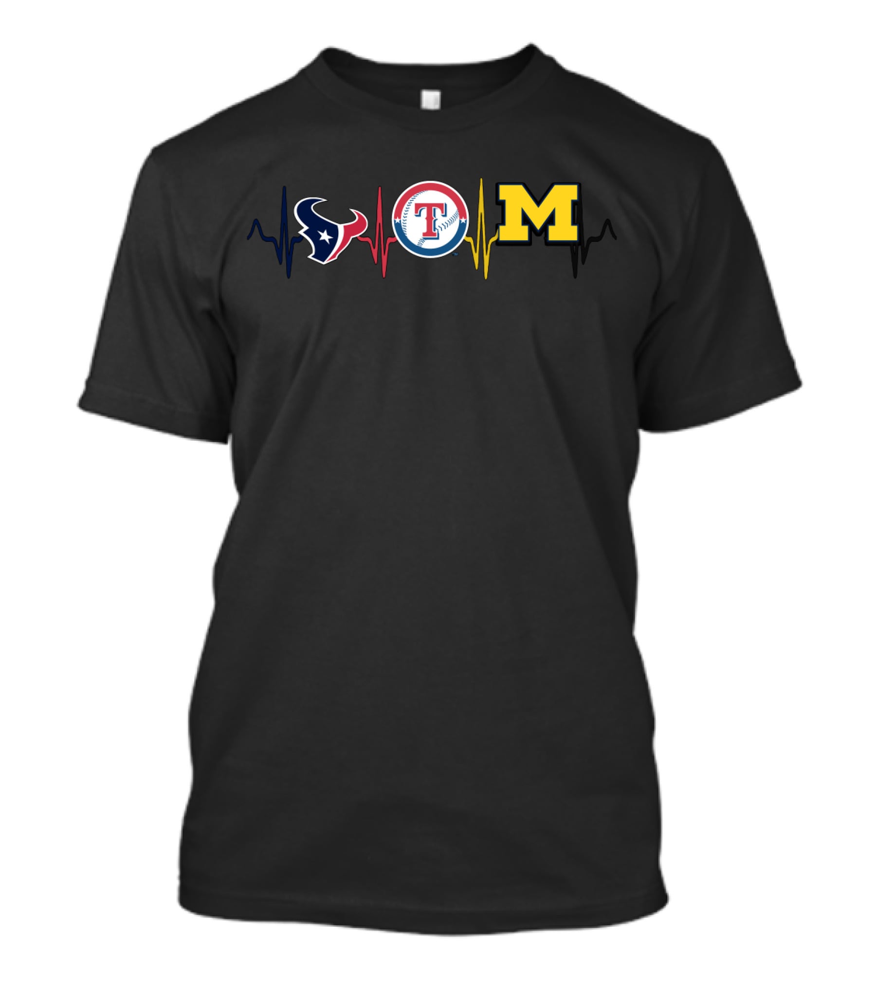 Love Texans Rangers Michigan Heartbeat T-Shirt
