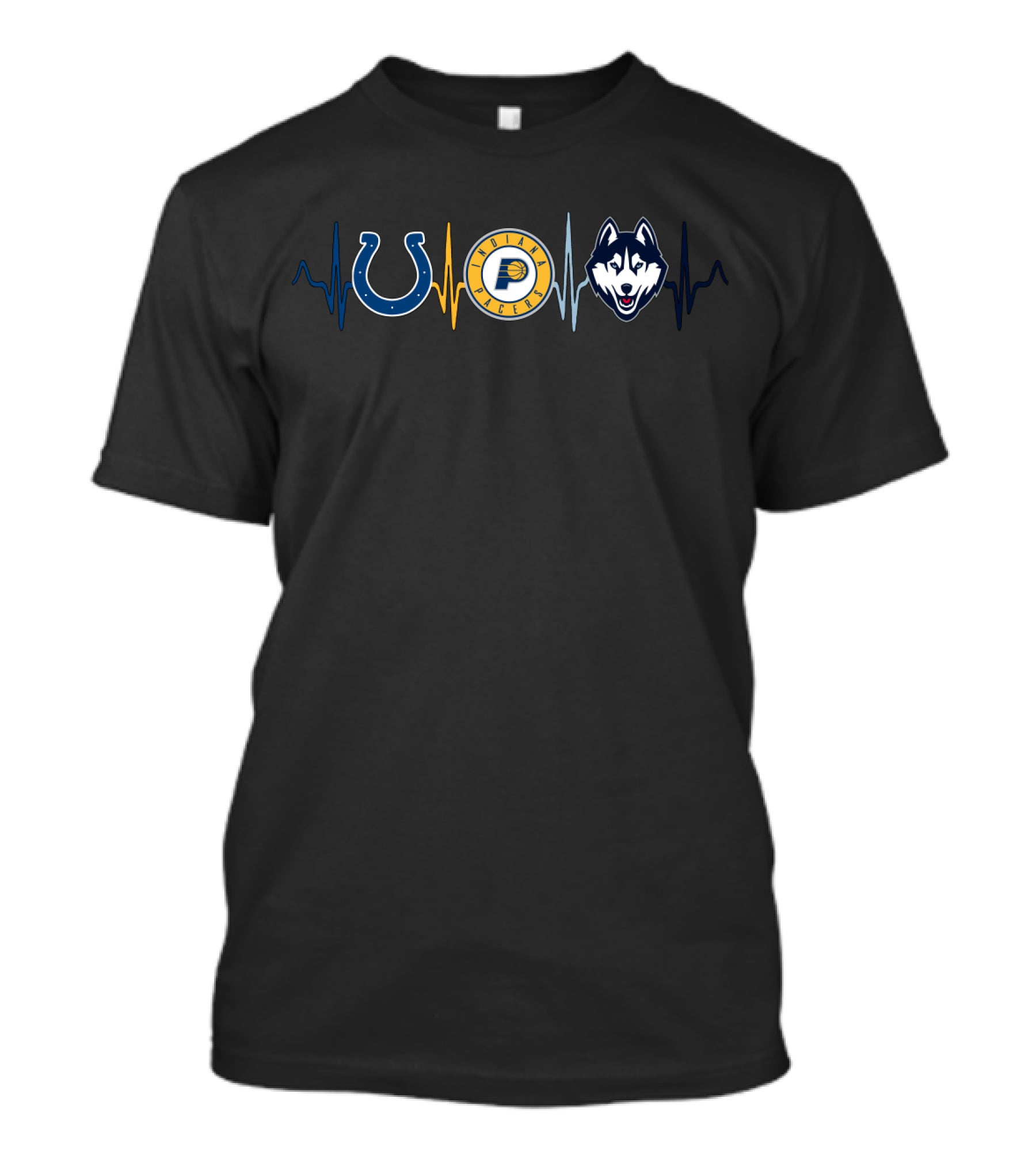 Love Colts Pacers Uconn Huskies Fan Heartbeat T-Shirt