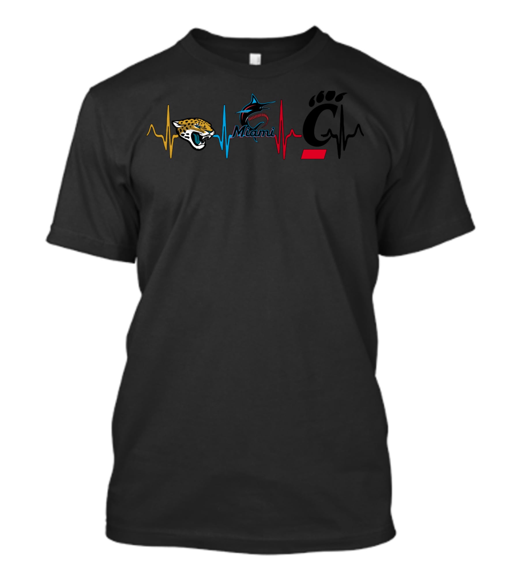 Jacksonville Jaguars Miami Marlins Cincinnati Bearcats Heartbeat T-Shirt