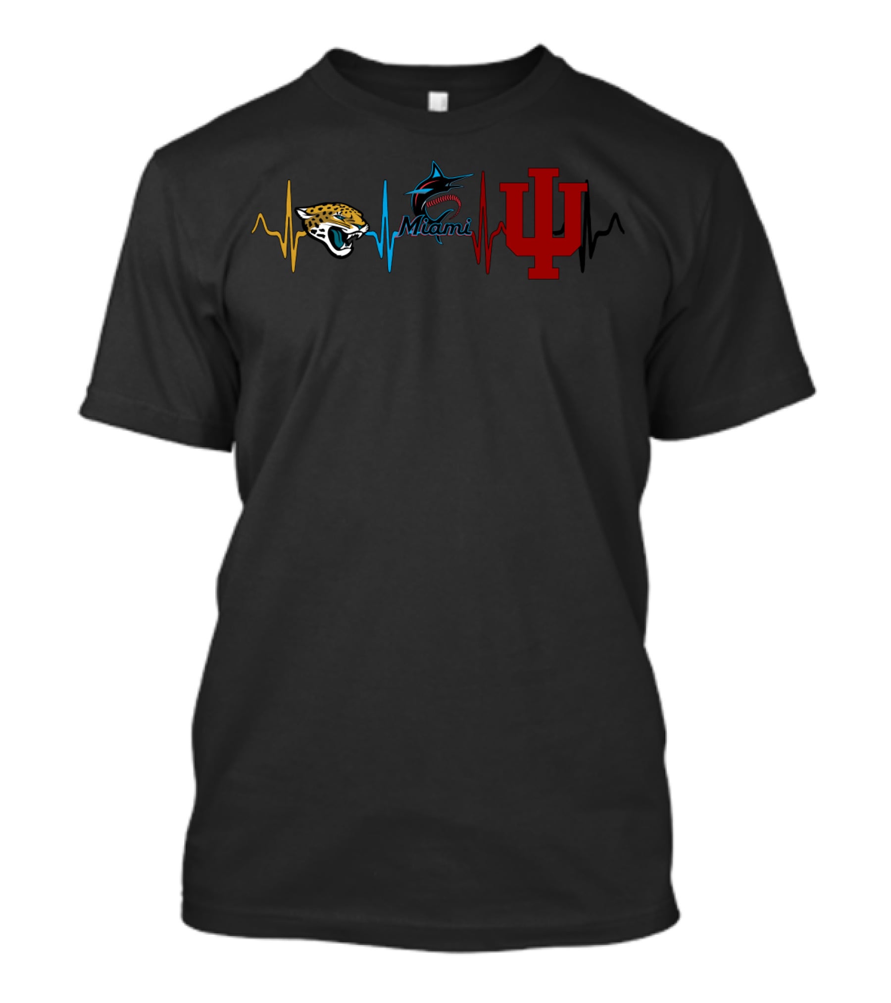 Love Jaguars Miami Marlins Indiana University Heartbeat T-Shirt