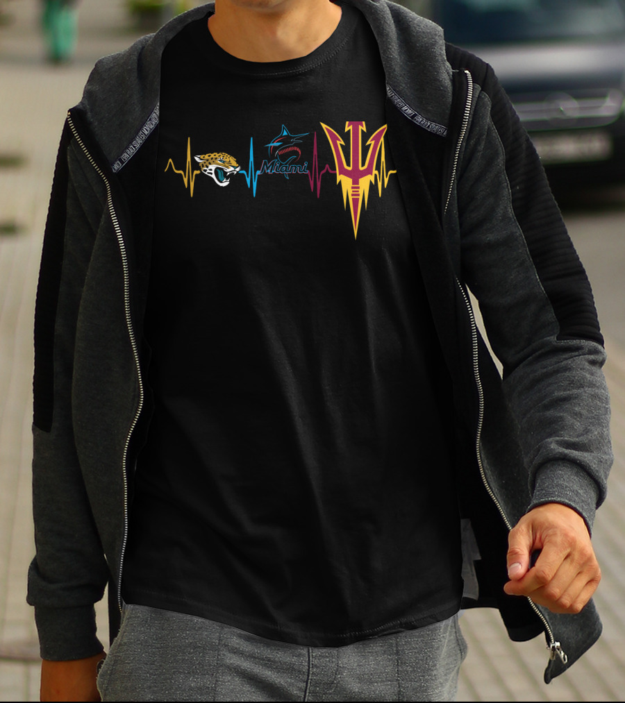Jacksonville Jaguars Miami Marlins Arizona State Sun Devils Heartbeat T-Shirt