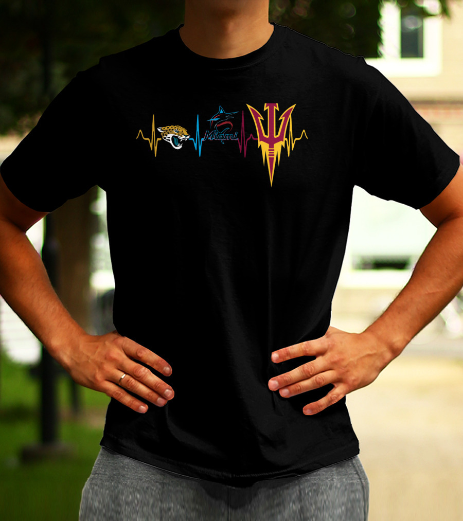Jacksonville Jaguars Miami Marlins Arizona State Sun Devils Heartbeat T-Shirt